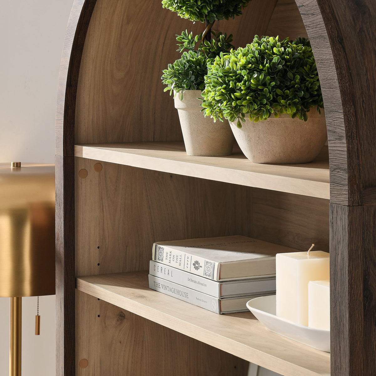 Nolan Dark Walnut 74" Tall Wide Arched Storage Display Cabinet Bookshelf