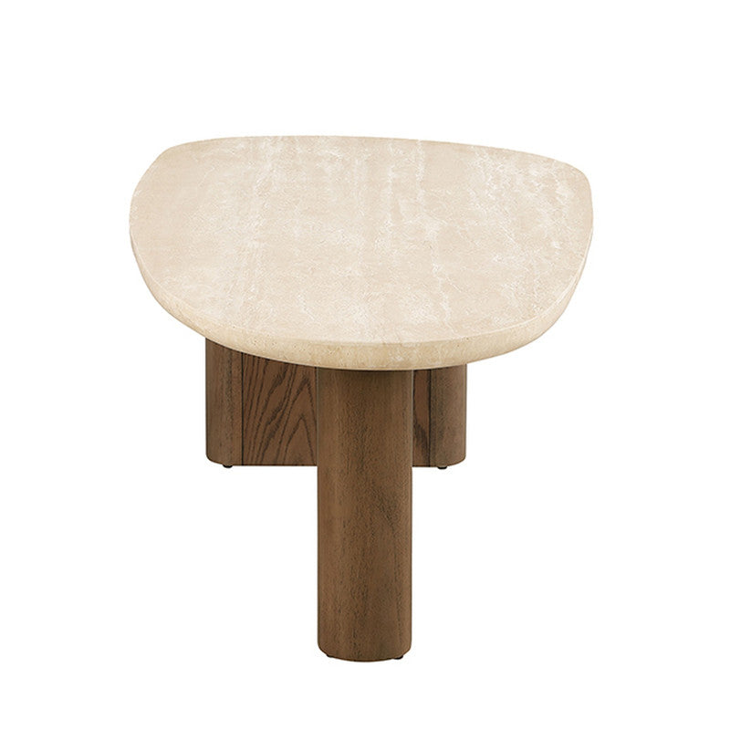 Nolfi Yellow Travertine/Brown Oak Coffee Table - Ornate Home