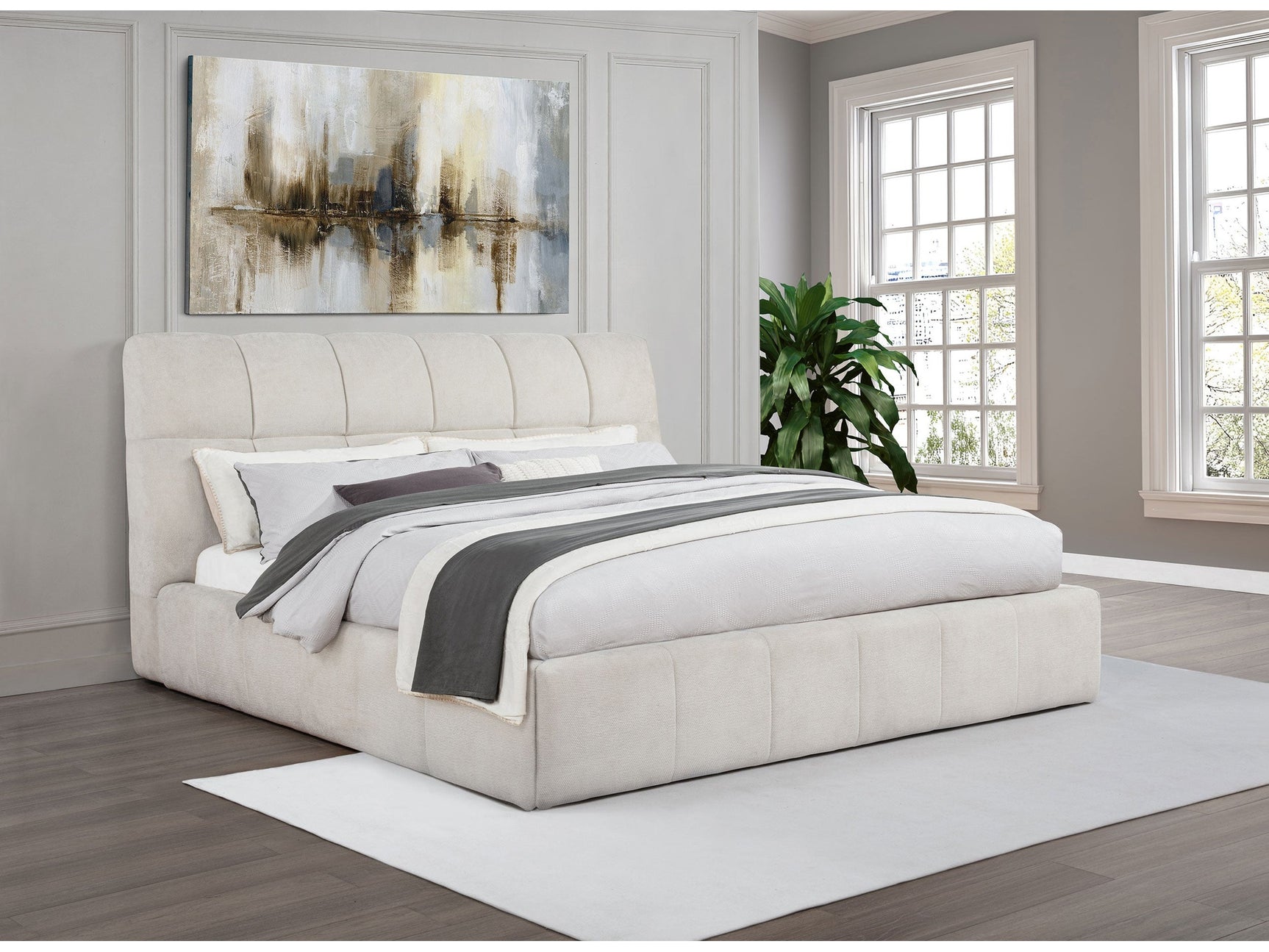 Nollet Cream 48-inch Upholstered California King Platform Bed - Ornate Home