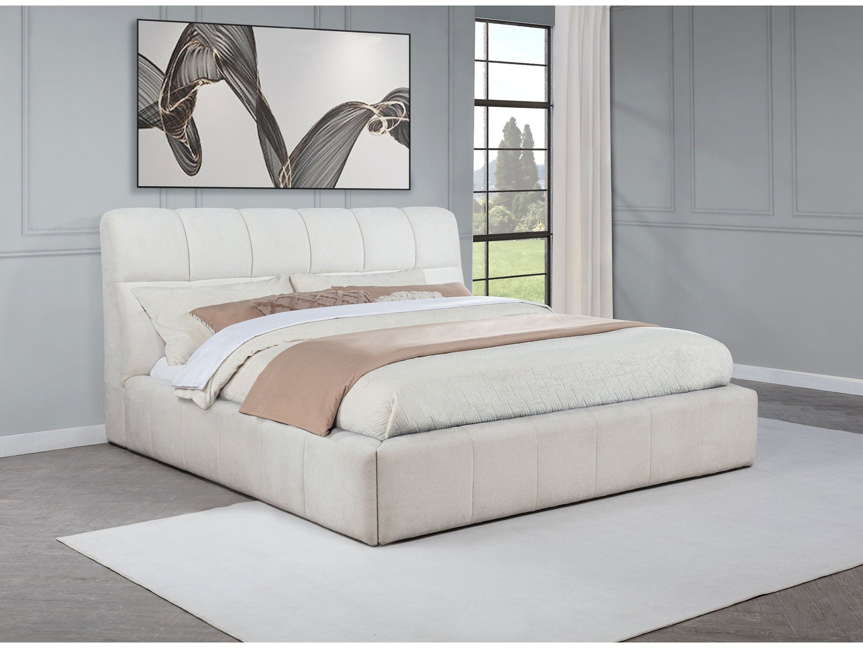 Nollet Cream 48-inch Upholstered Eastern King Platform Bed - Ornate Home