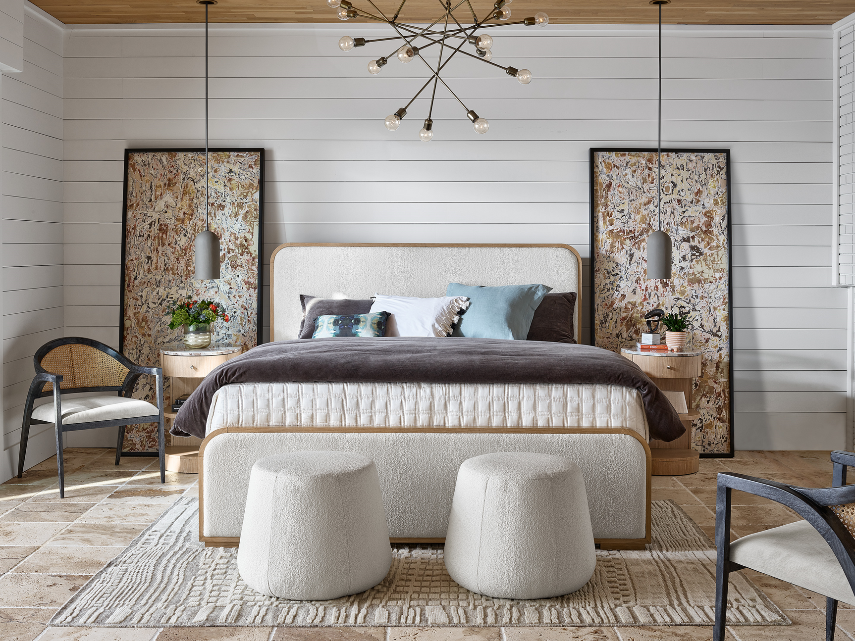 Nomad Ivory/White Oak Queen Bed - Ornate Home