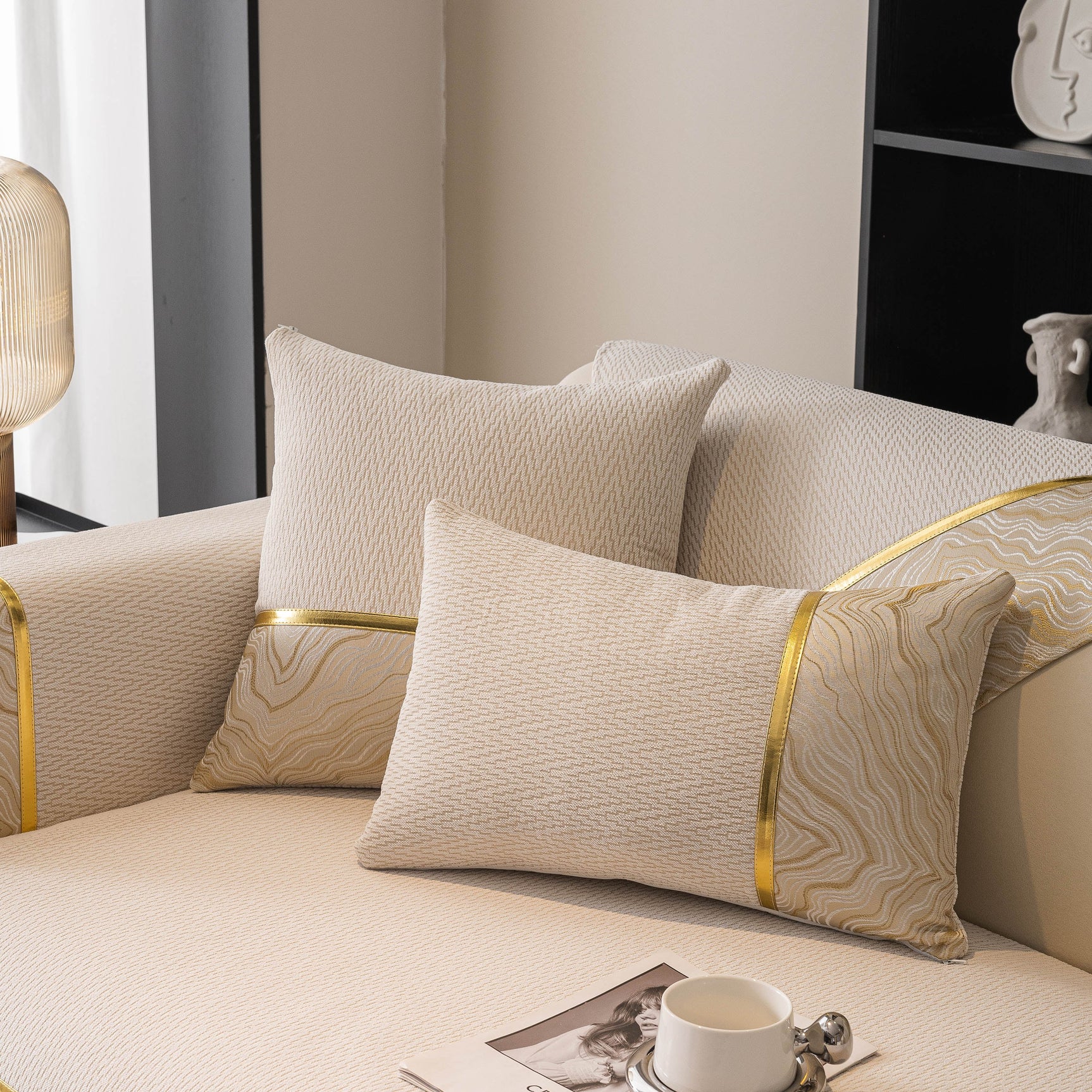 Non-Slip Couch Cover with Gold Trim, Sofa Slipcover for Sectional & Loveseat - Ornate Home