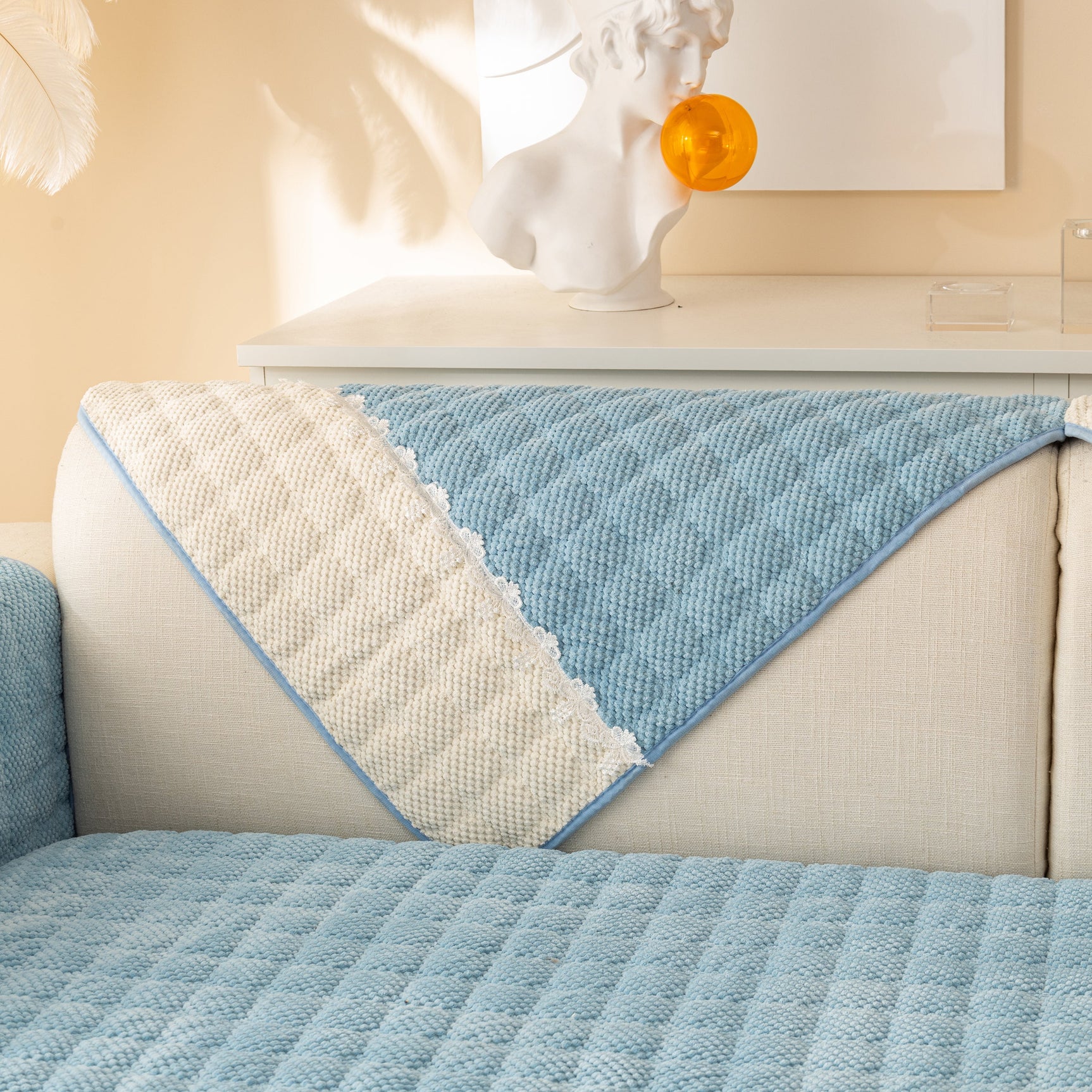 Non-Slip Sectional Couch Cover with Lace, Furniture Protector for Dogs, Pets, and Kids III - Ornate Home