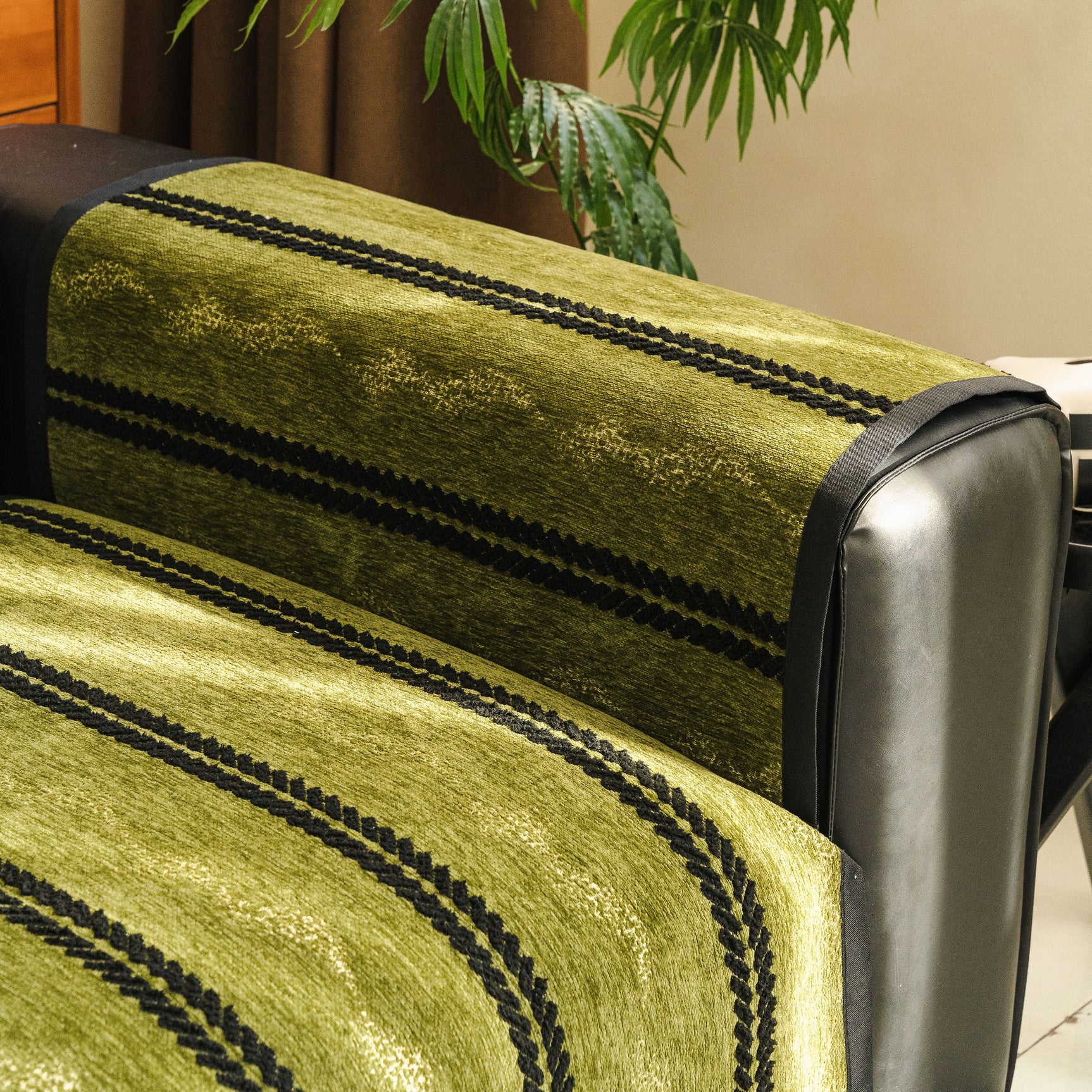 Non-Slip Sofa Cover with Thick Chenille Texture Woven Stripe Couch Protector Throw - Ornate Home