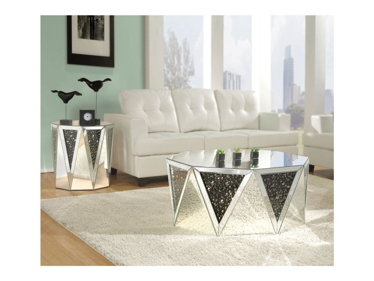 Noor Mirrored & Faux GemStones Coffee Table - Ornate Home