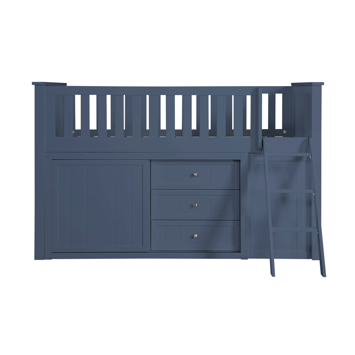 Nora Blue Low Loft Bunk With Bookcase And 2 Dressers - Ornate Home