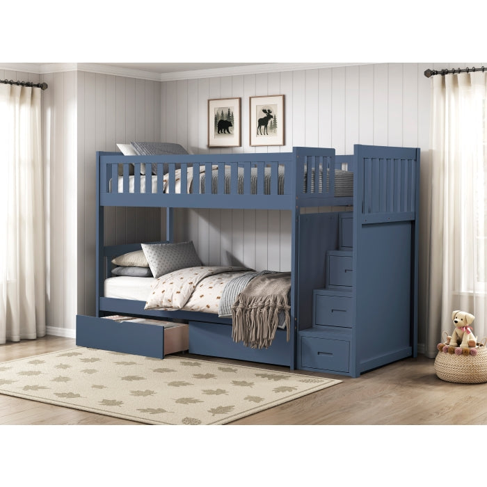 Nora Blue Twin Step Bunk Bed - Ornate Home