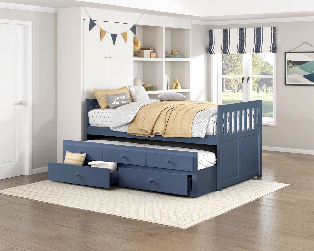 Nora Blue Twin Trundle Bed - Ornate Home