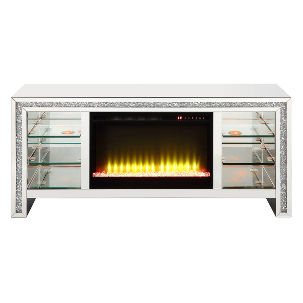 Noralie 59" TV Stand w/ LED Glass Shelves & Fireplace Insert - Ornate Home