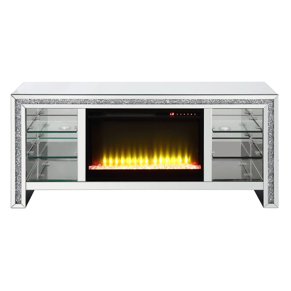 Noralie 59" TV Stand w/ LED Glass Shelves & Fireplace Insert - Ornate Home