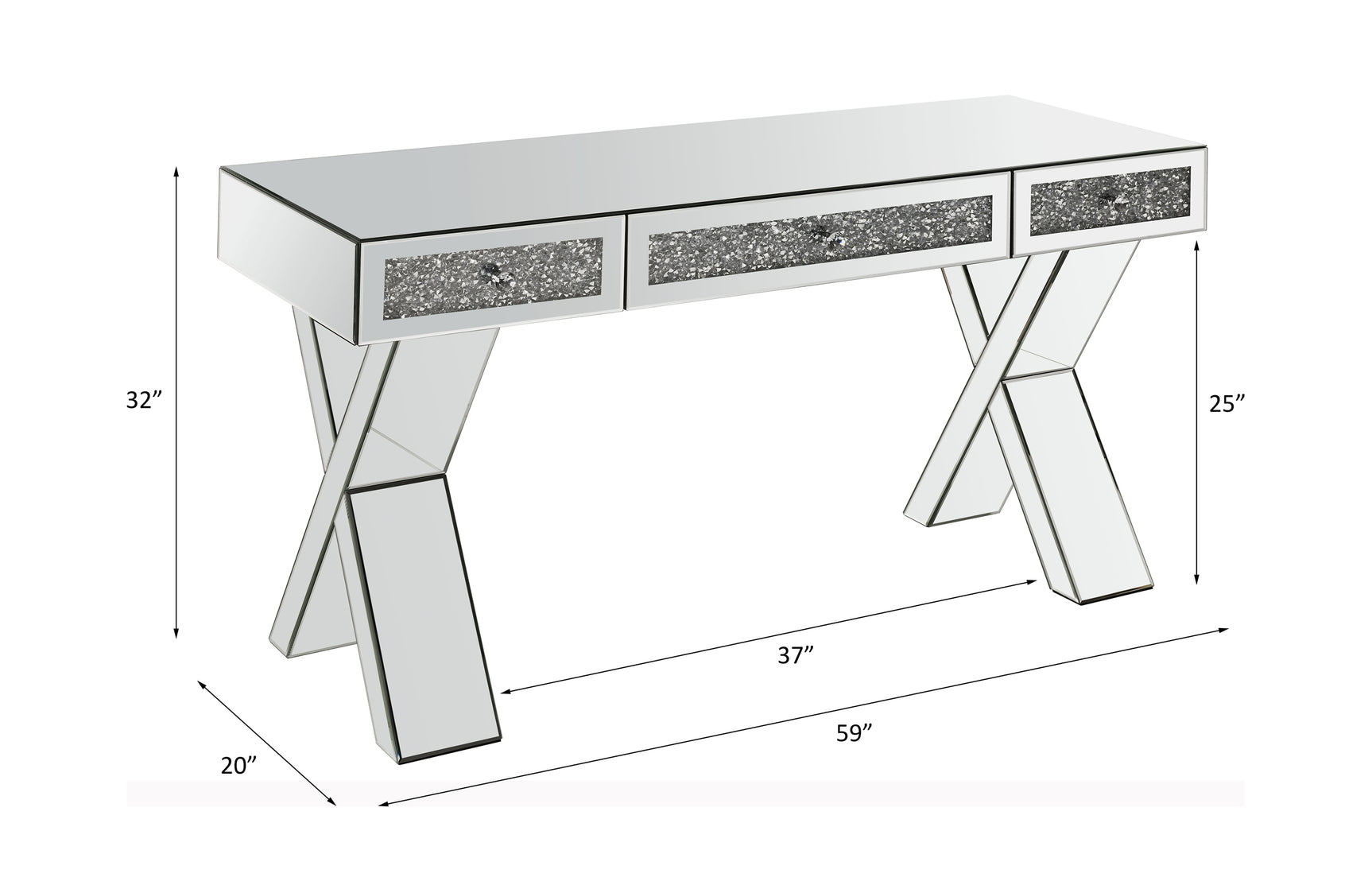 Noralie Clear Glass/Faux Diamonds Writing Desk - Ornate Home