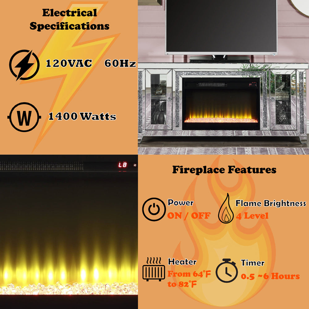 Noralie Full Side Panels Faux Diamonds TV Stand W/Fireplace - Ornate Home