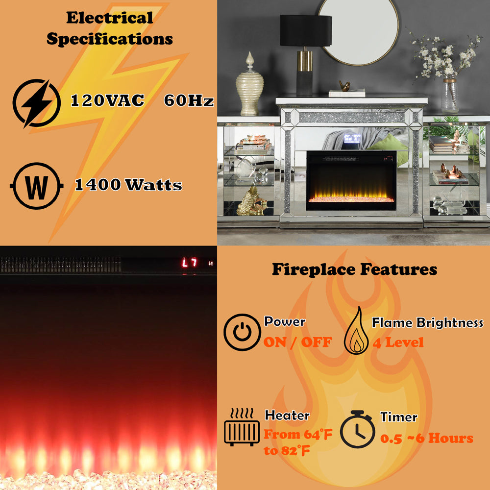 Noralie Glam Style LED Fireplace w/ Bluetooth - Ornate Home