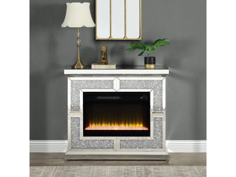 Noralie Mirrored & Faux Crystals Fireplace w/ Insert (41"W) - Ornate Home