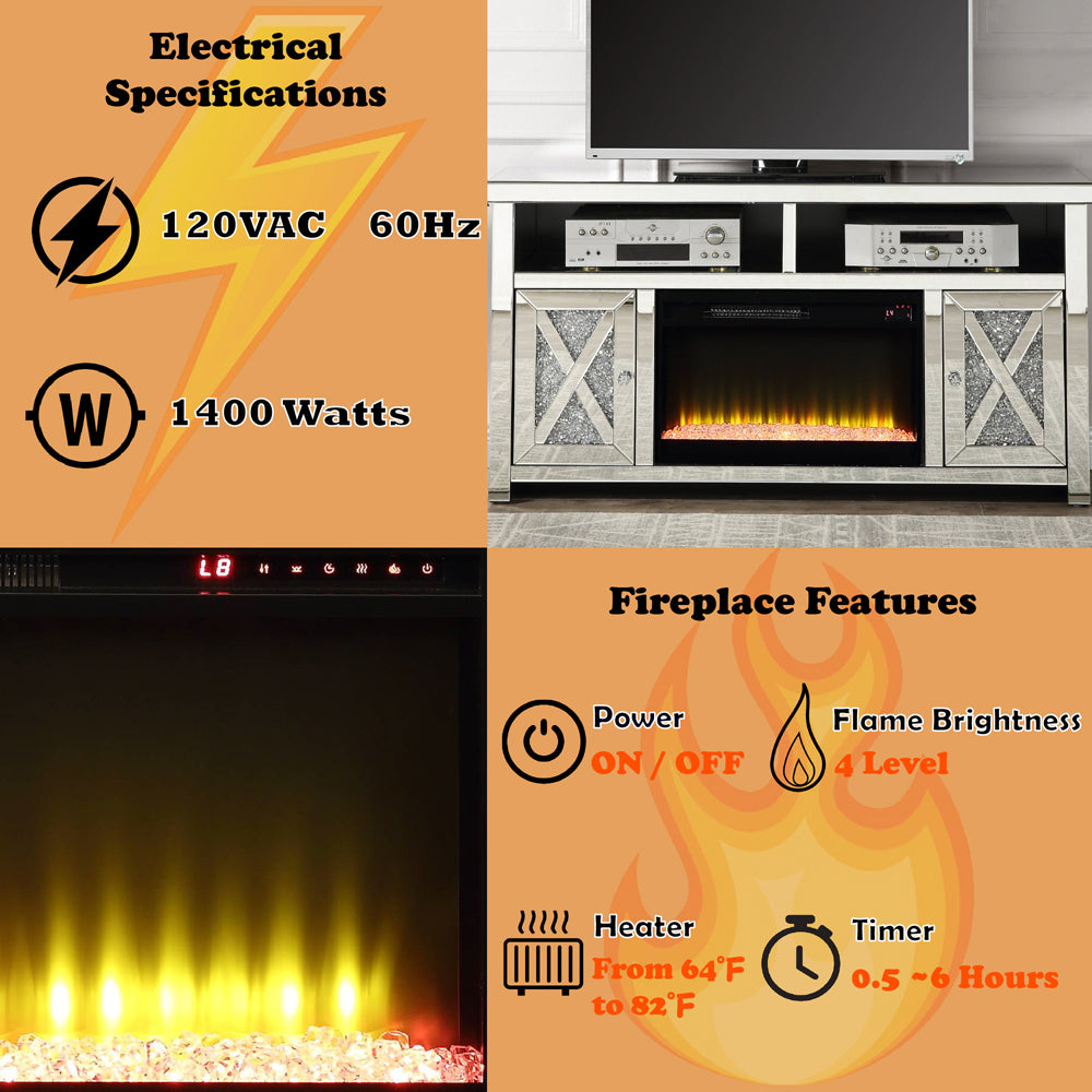 Noralie X-Detail Doors Faux Diamonds TV Stand W/Fireplace - Ornate Home
