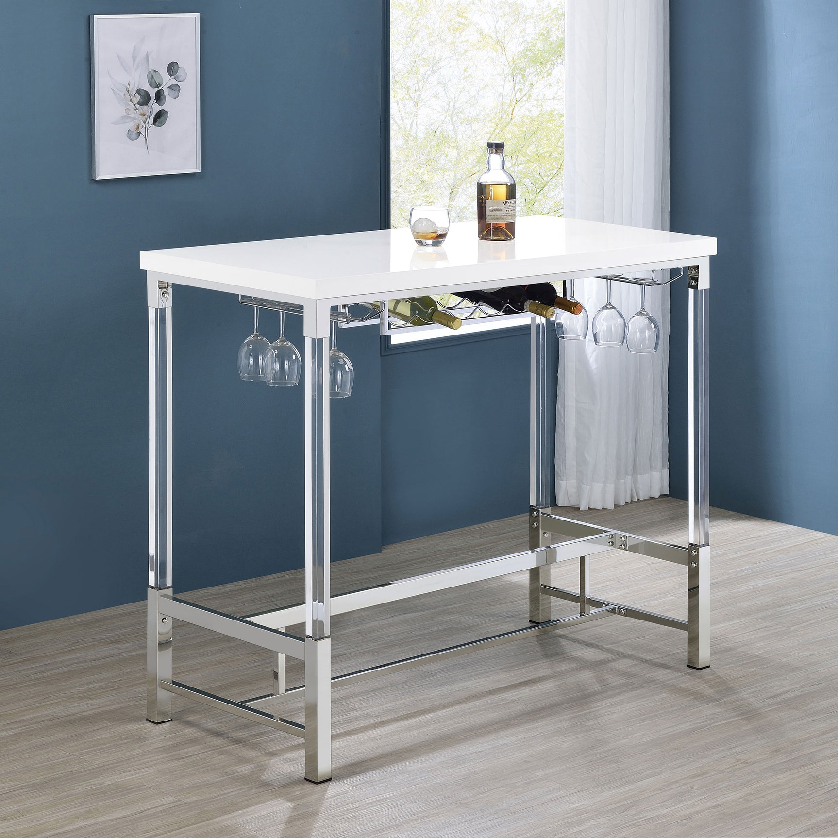 Norcrest White High Gloss Bar Table - Ornate Home