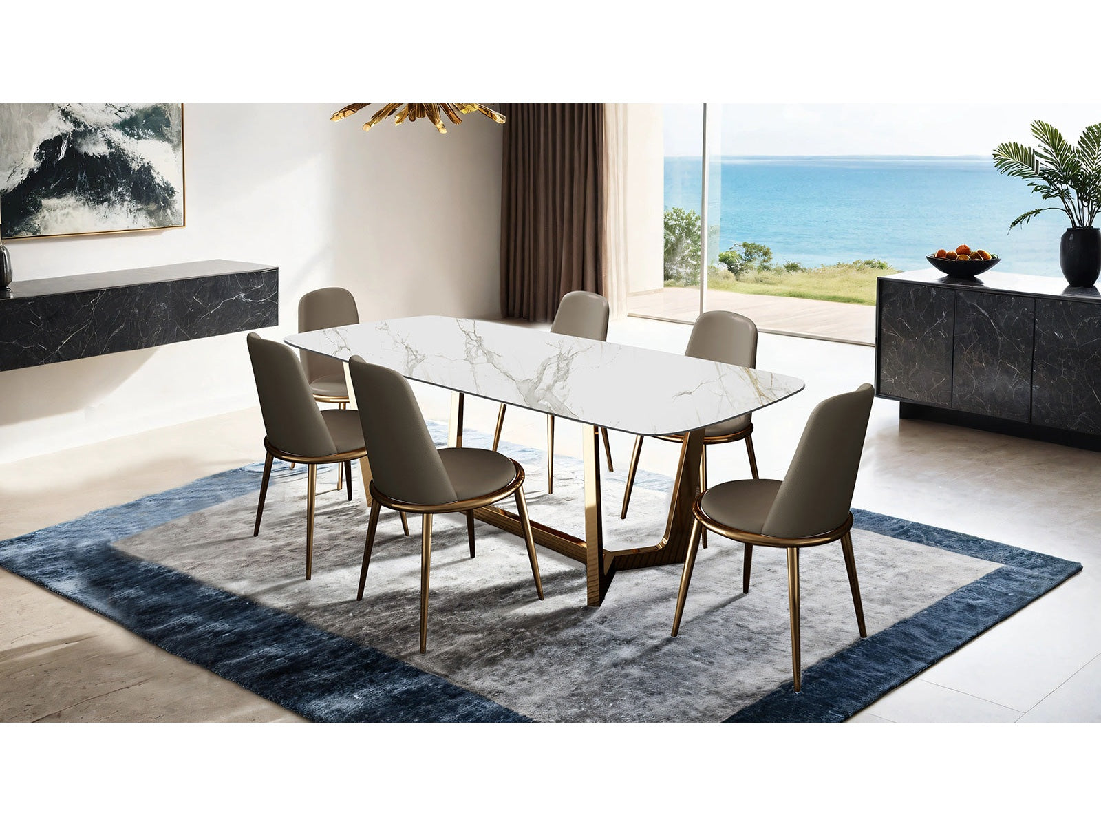 Norelli Gold/Taupe 7 Piece Dining Set - Ornate Home