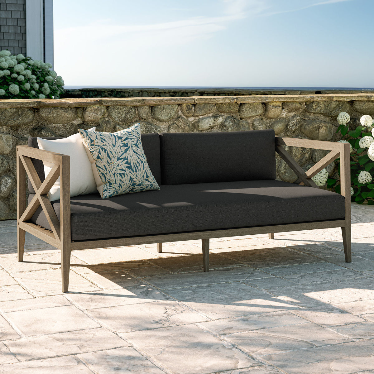 Northlake Weathered Gray Flint Outdoor Patio Teak Loveseat - Ornate Home