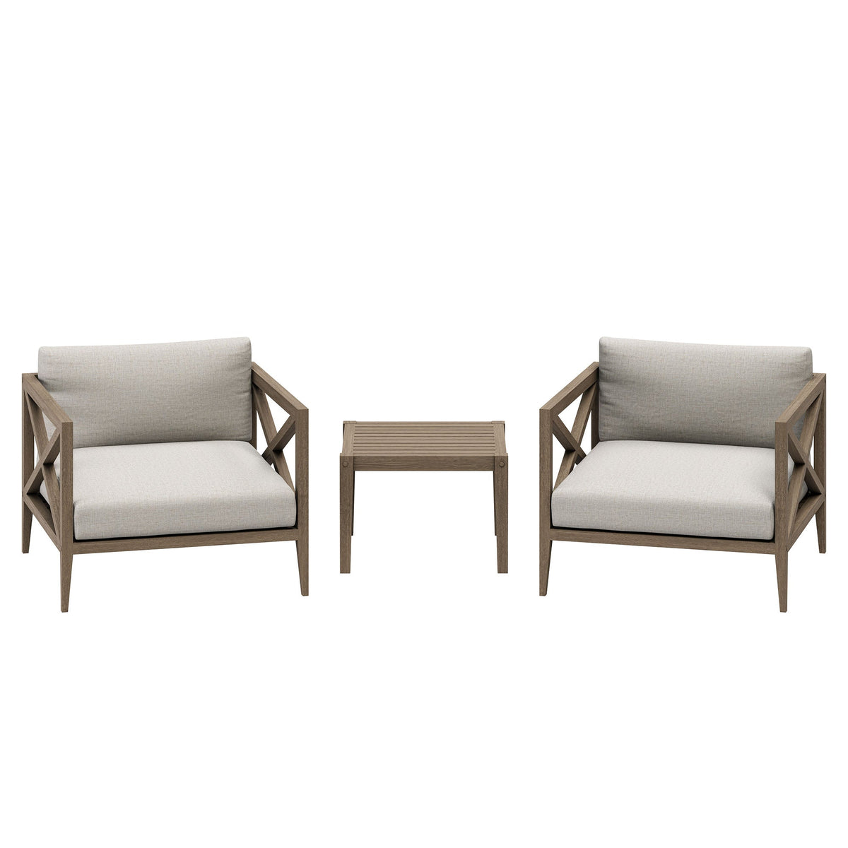 Northlake Weathered Gray/Pebble 3-Piece Outdoor Patio Teak Wood Furniture Set with Armchair and Side Table - Ornate Home