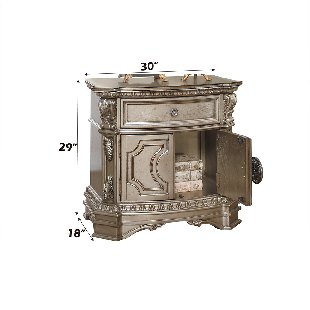 Northville Antique Silver & Wood Top Nightstand - Ornate Home