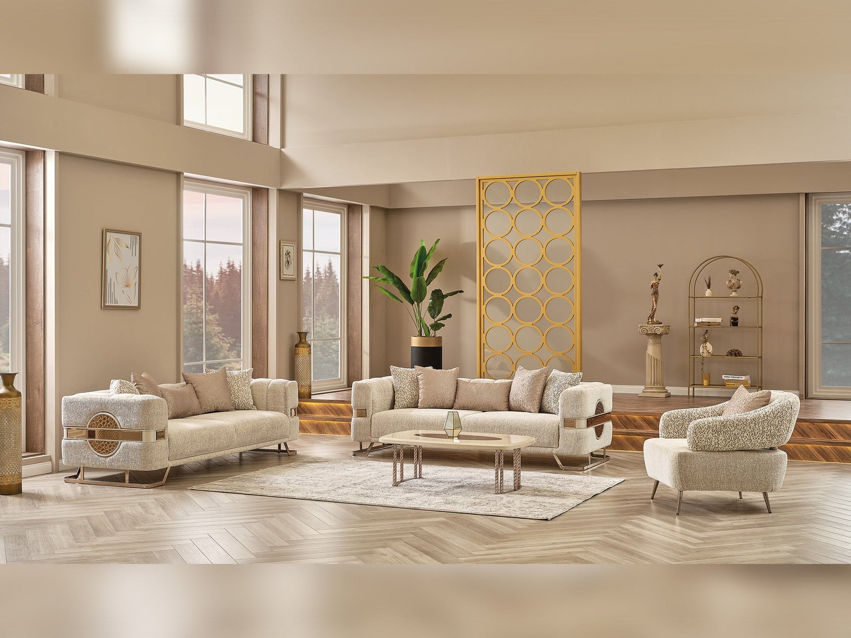 Nova Cream 3-pieces (Sofa & Loveseat & Chair) Living Room Set