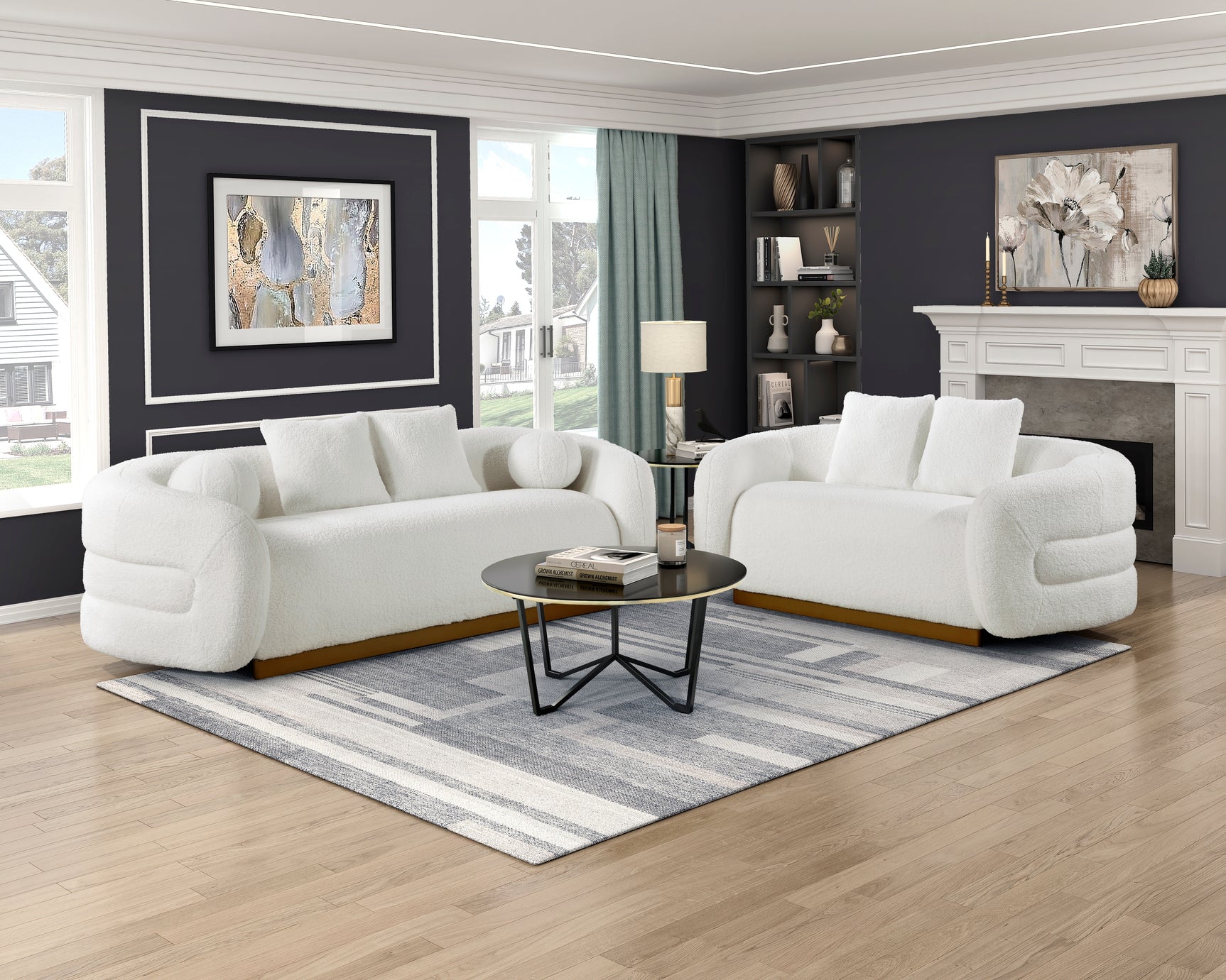 Novella White Boucle Loveseat - Ornate Home