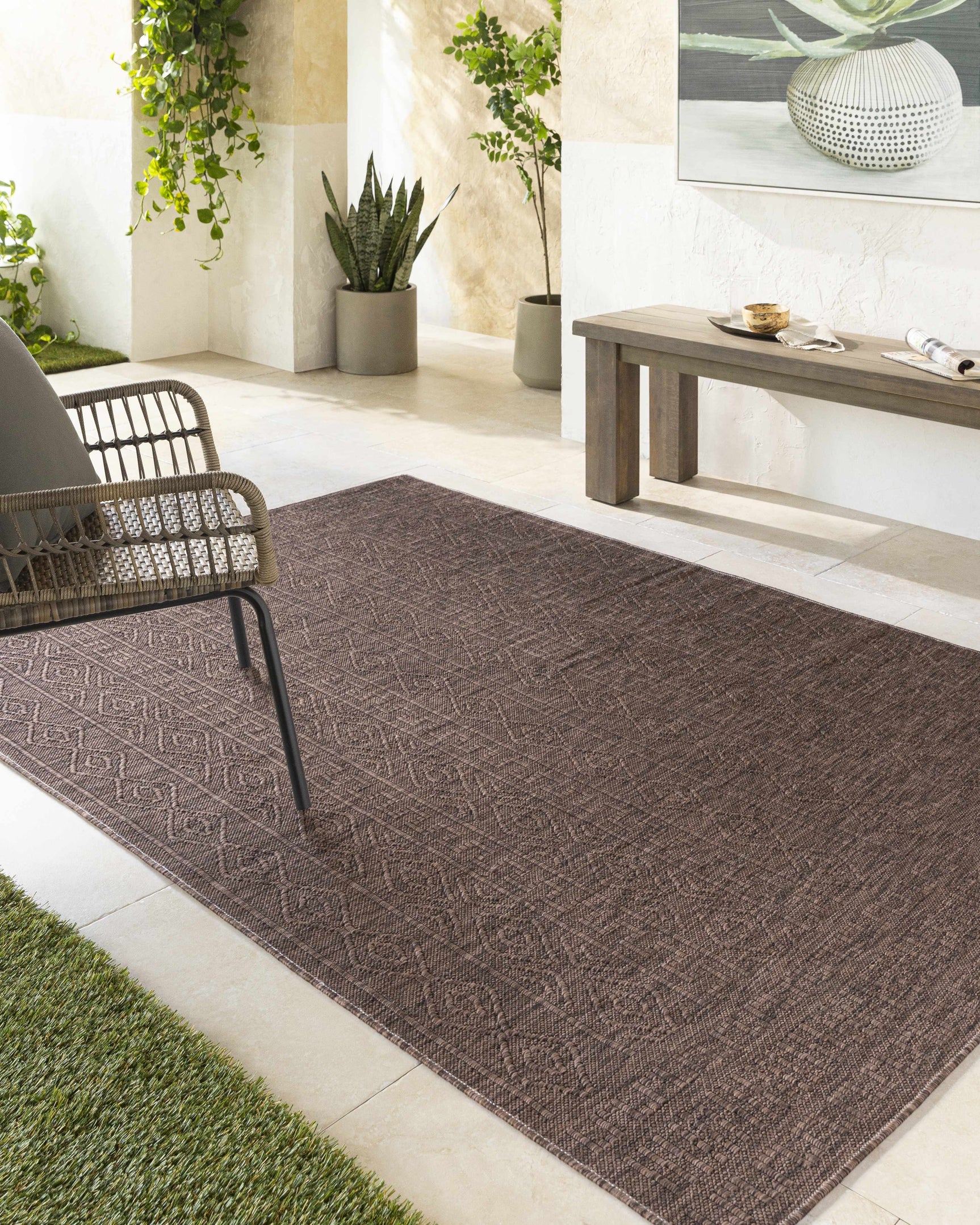 Nuela Dark Brown Outdoor Area Rug - Clearance - Ornate Home
