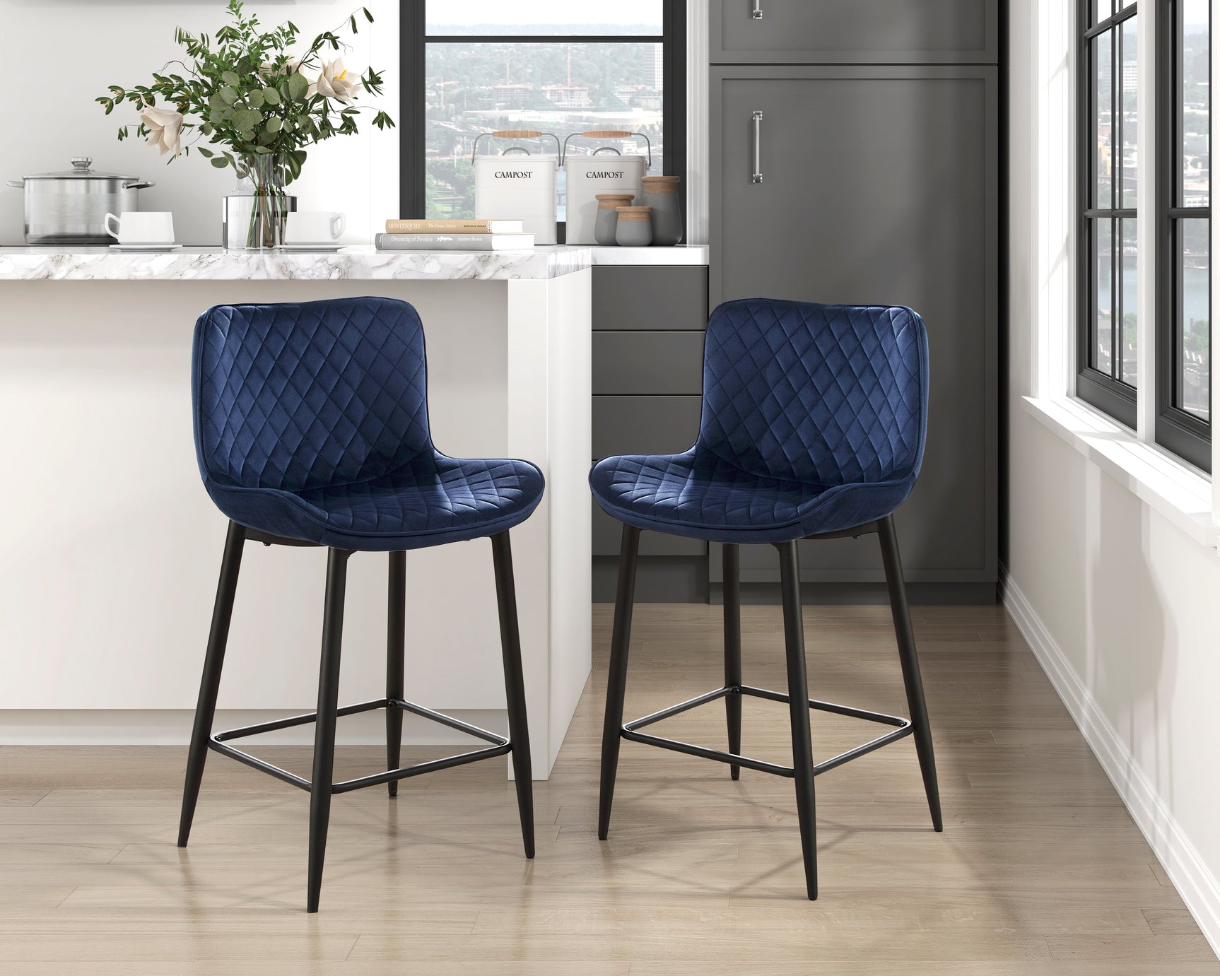 Nya Blue Counter Height Chair (Set of 2) - Ornate Home
