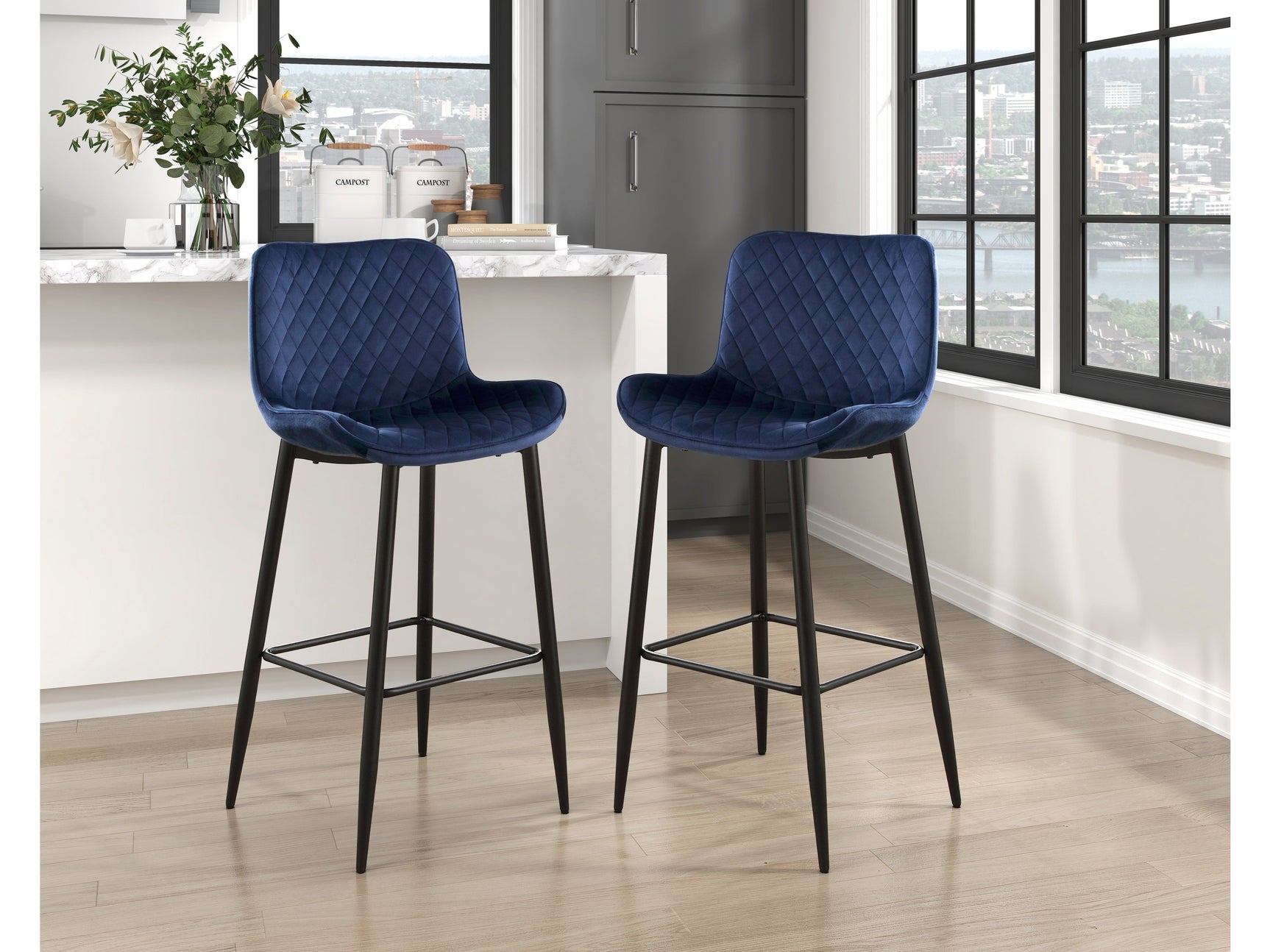 Nya Blue Pub Height Chair (Set of 2) - Ornate Home