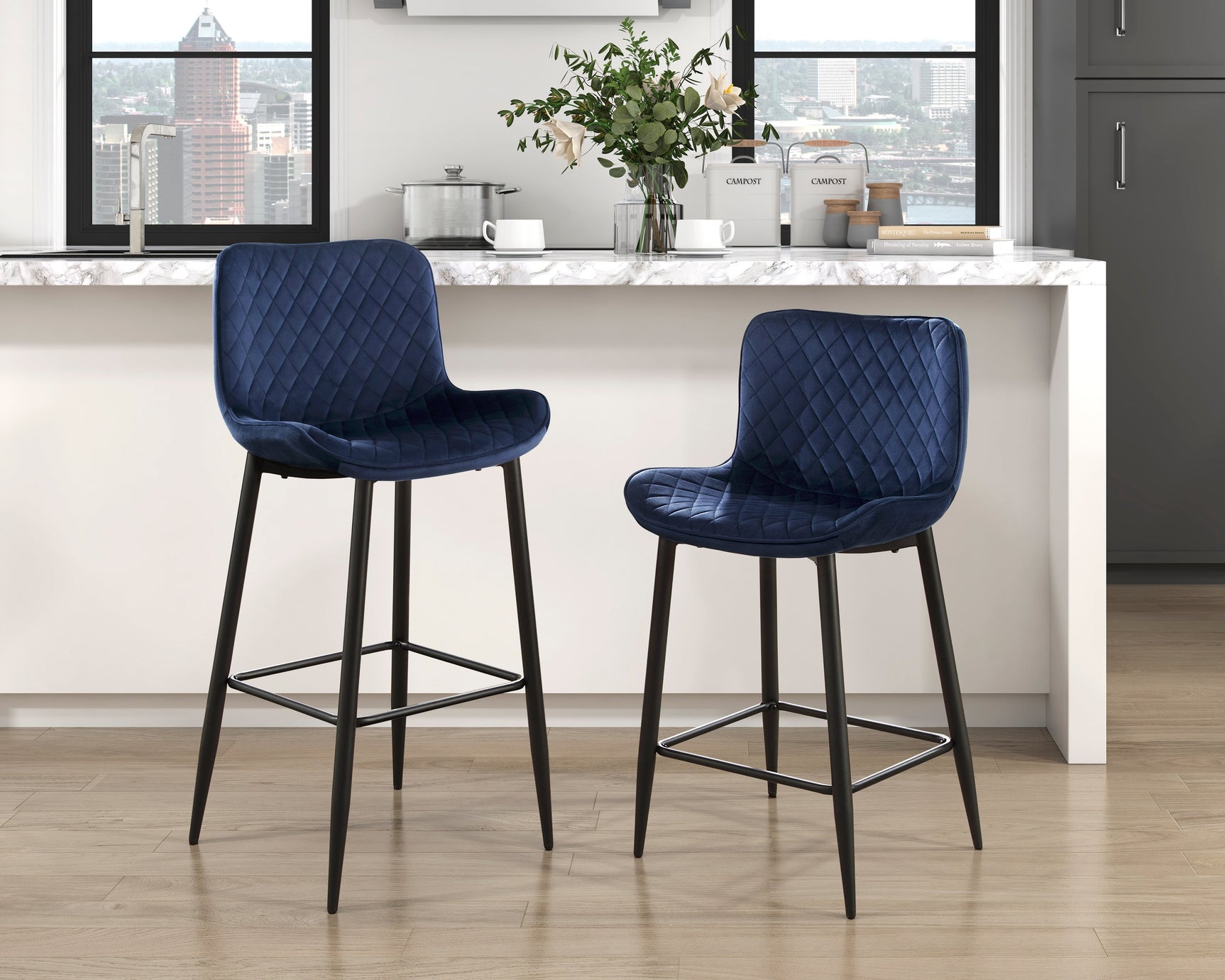 Nya Blue Pub Height Chair (Set of 2) - Ornate Home