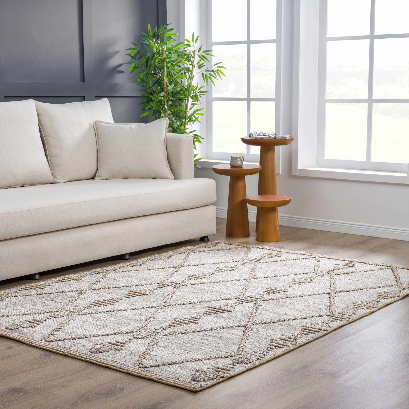 Nyla Bone & Tan Textured Performance Outdoor Rug - Clearance - Ornate Home