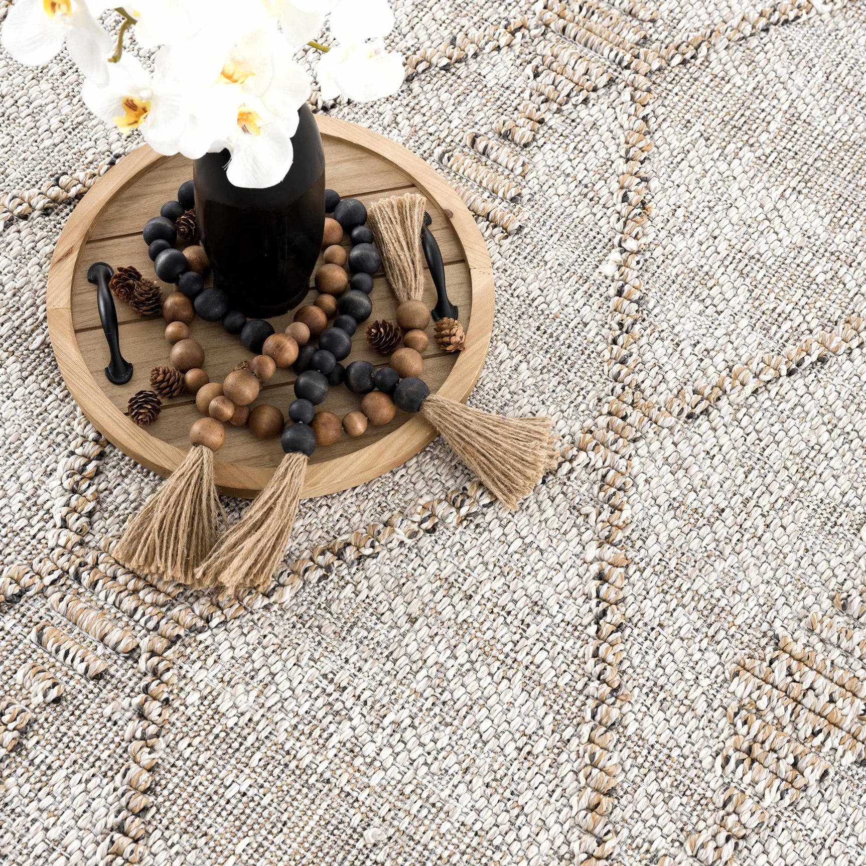 Nyla Bone & Tan Textured Performance Outdoor Rug - Clearance - Ornate Home