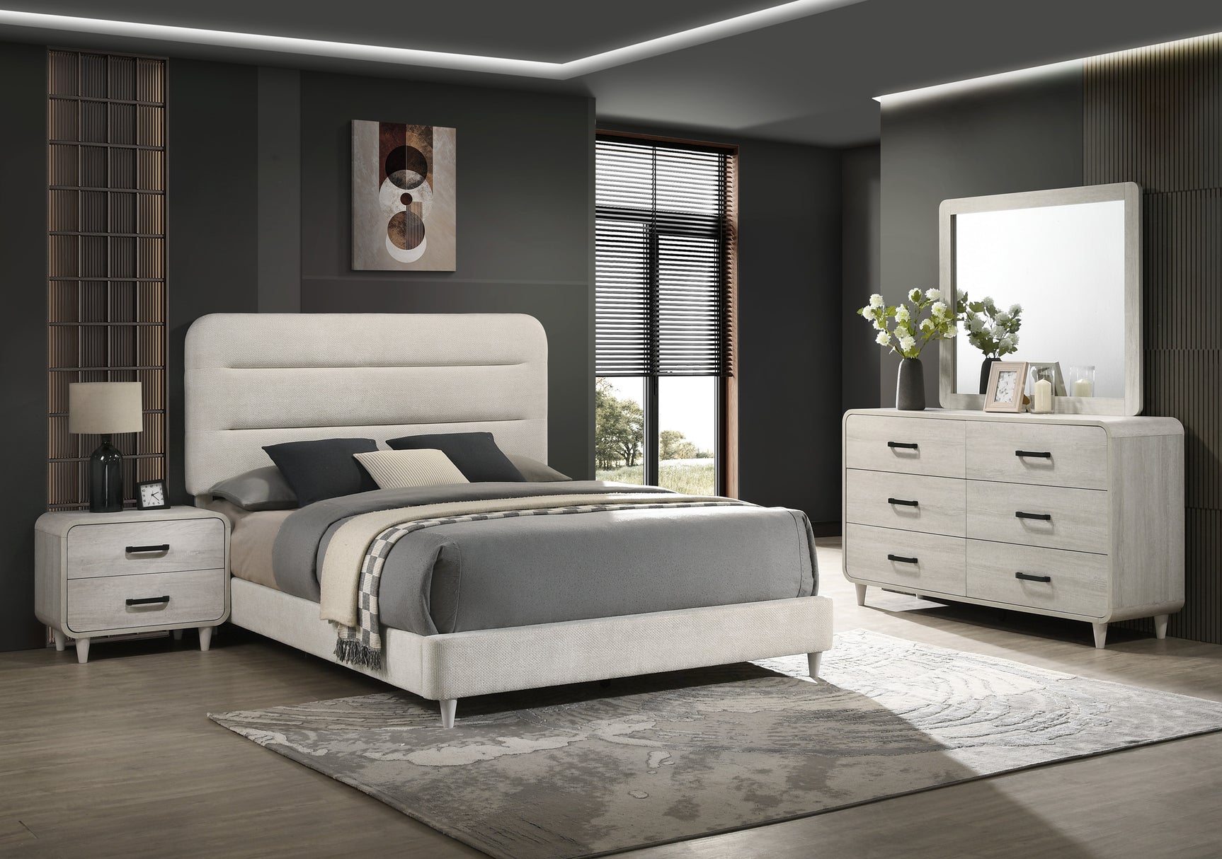 Nyomi White King Upholstered Panel Bed - Ornate Home