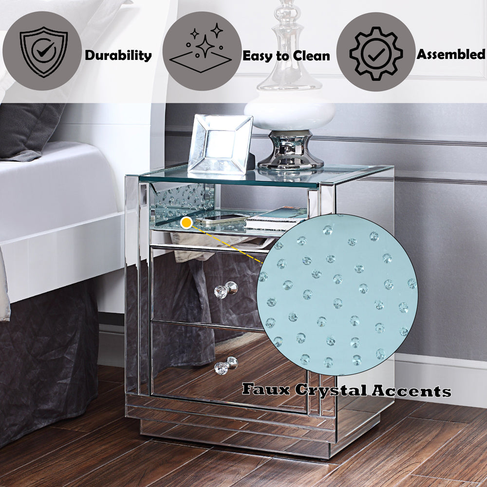 Nysa Clear glass top with faux crystal inlay Accent Table - Ornate Home