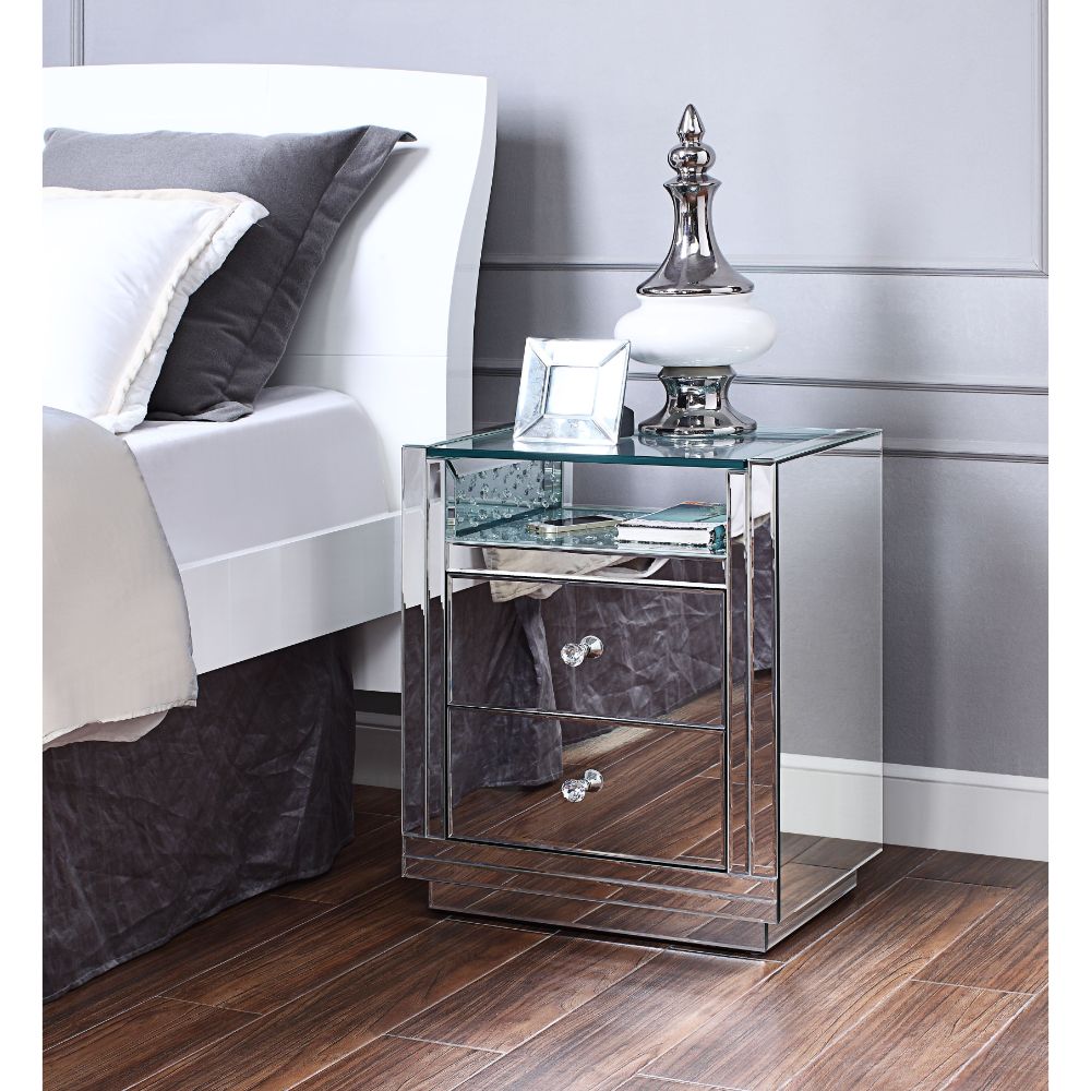 Nysa Clear glass top with faux crystal inlay Accent Table - Ornate Home