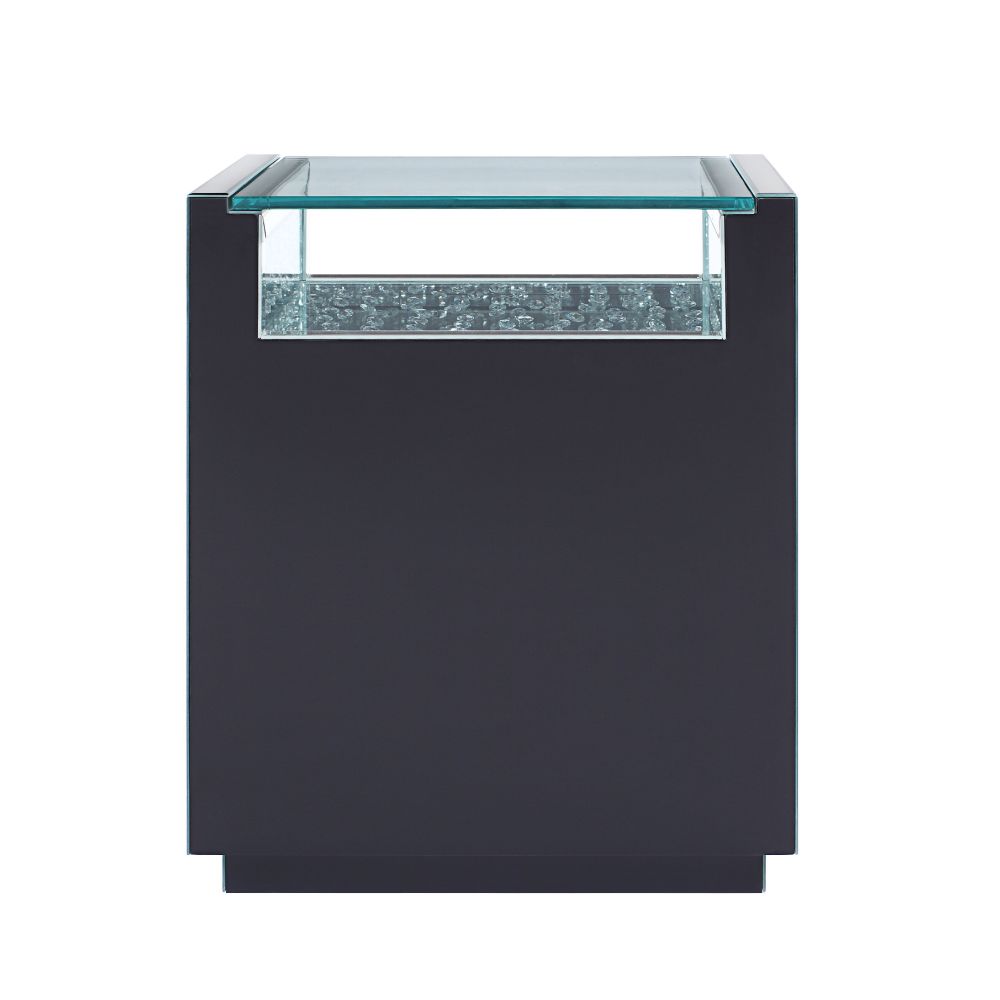 Nysa Clear glass top with faux crystal inlay Accent Table - Ornate Home