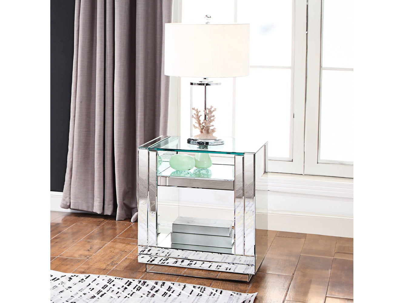 Nysa End Table in Mirrored & Faux Crystals - Ornate Home