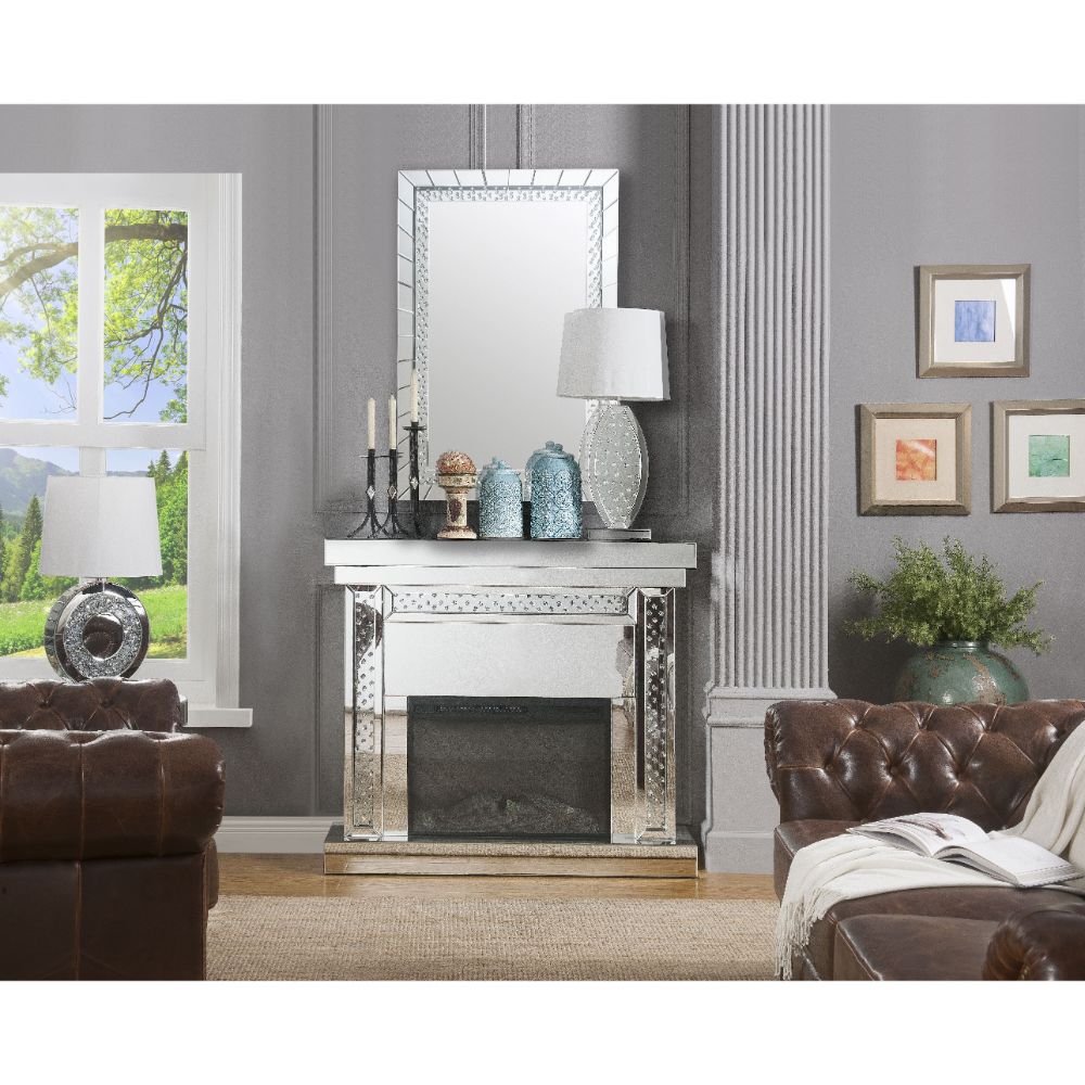 Nysa Fireplace in Mirrored & Faux Crystals - Ornate Home