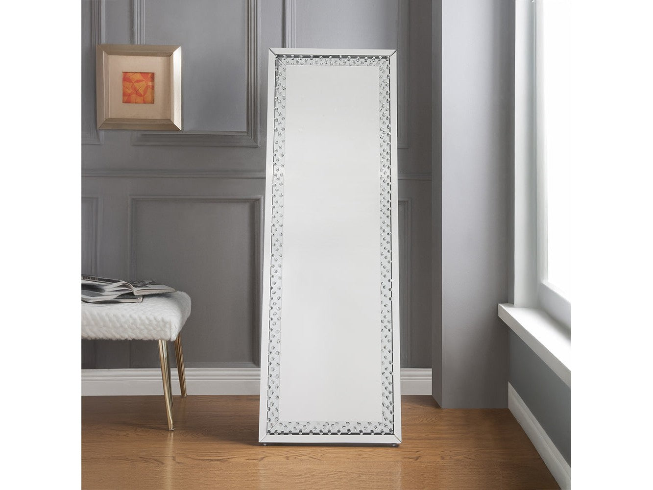 Nysa Mirrored & Faux Crystals Accent Mirror (Floor) - Ornate Home