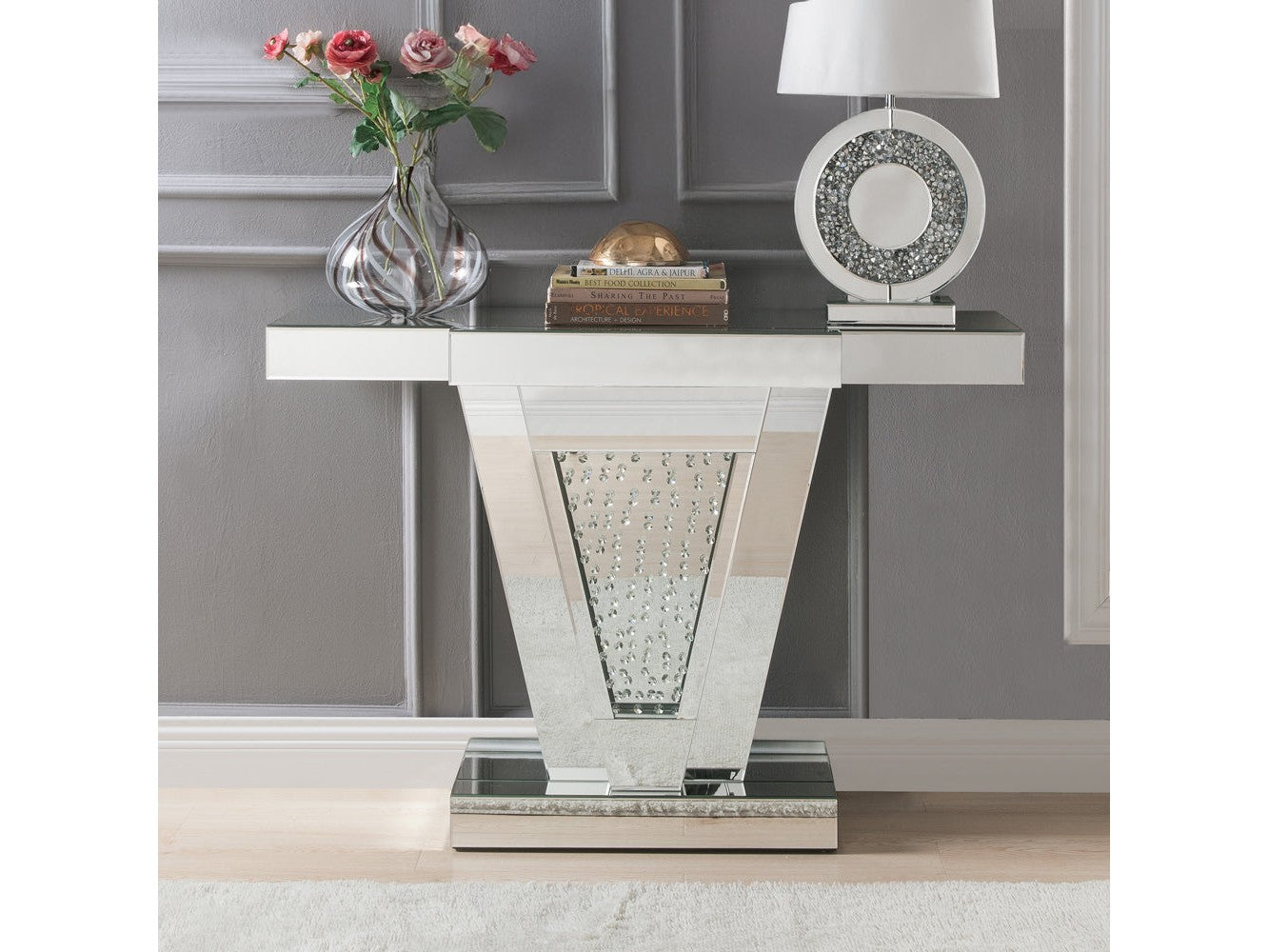 Nysa Mirrored & Faux Crystals Console Table - Ornate Home