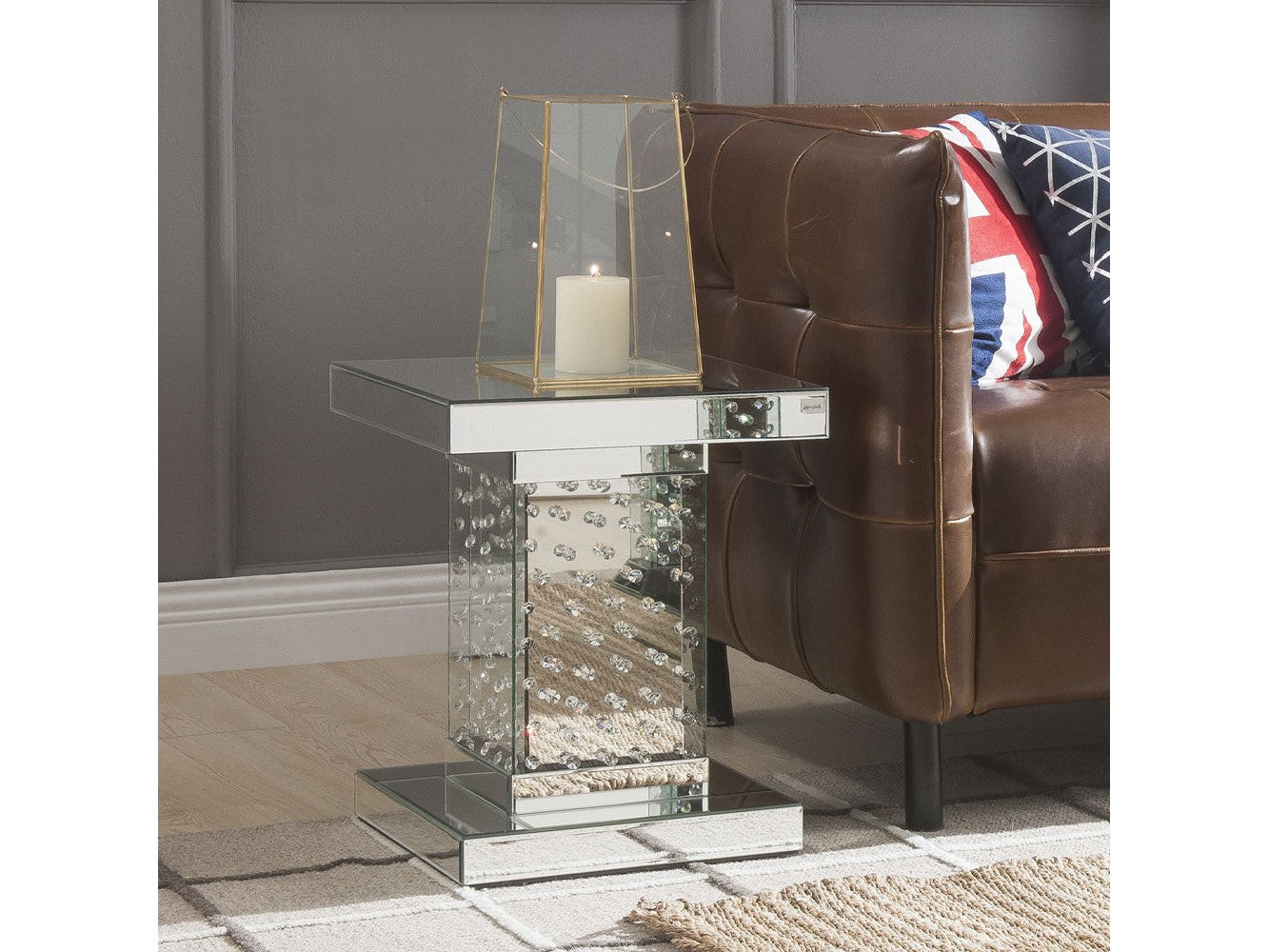 Nysa Mirrored & Faux Crystals End Table - Ornate Home