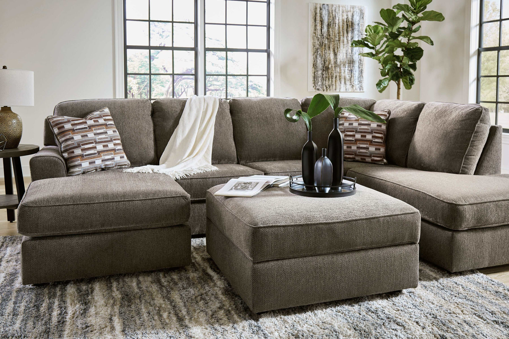 O'Phannon Putty Ottoman w/ Storage & Built-in Table Top (Online Special Price) - Ornate Home
