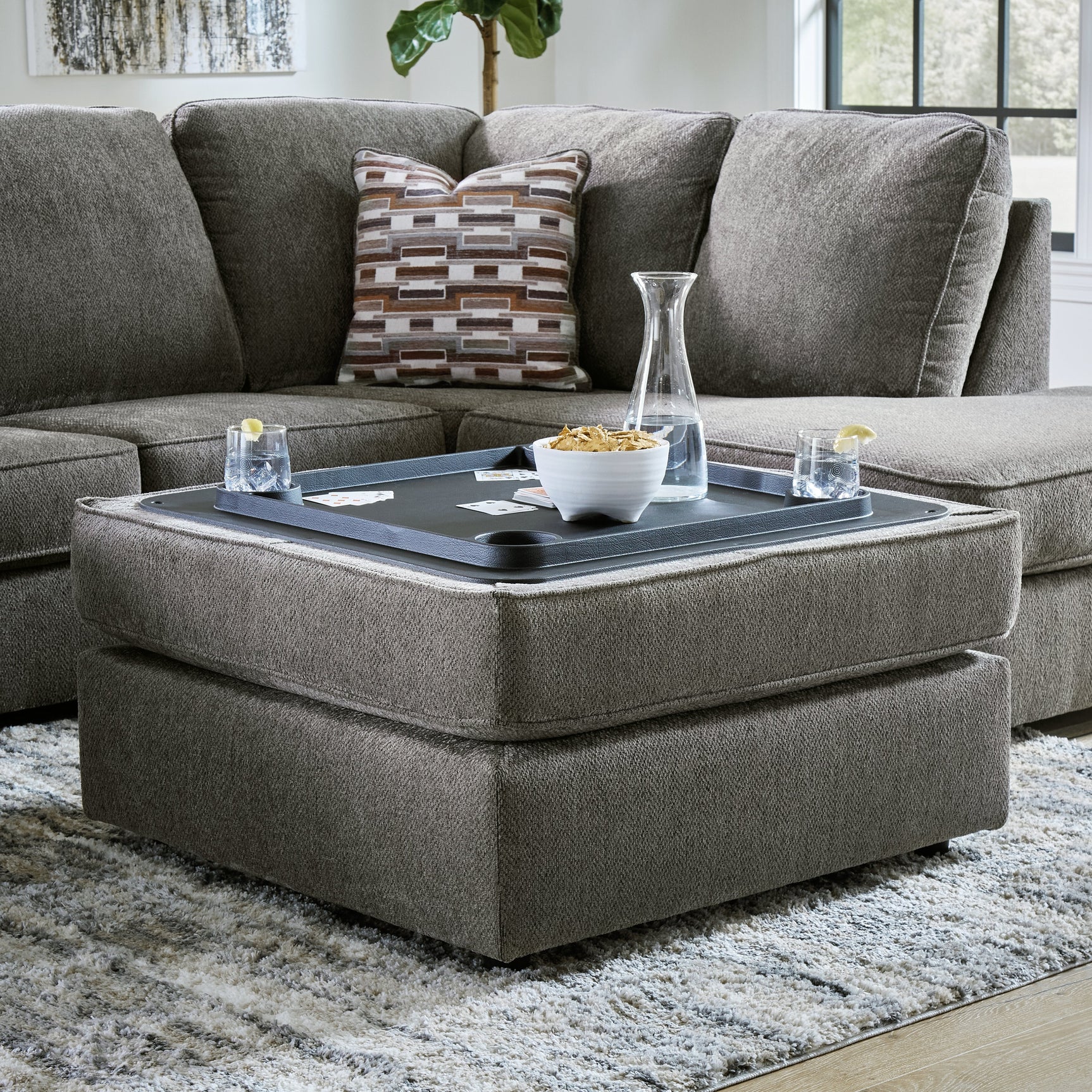 O'Phannon Putty Ottoman w/ Storage & Built-in Table Top (Online Special Price) - Ornate Home