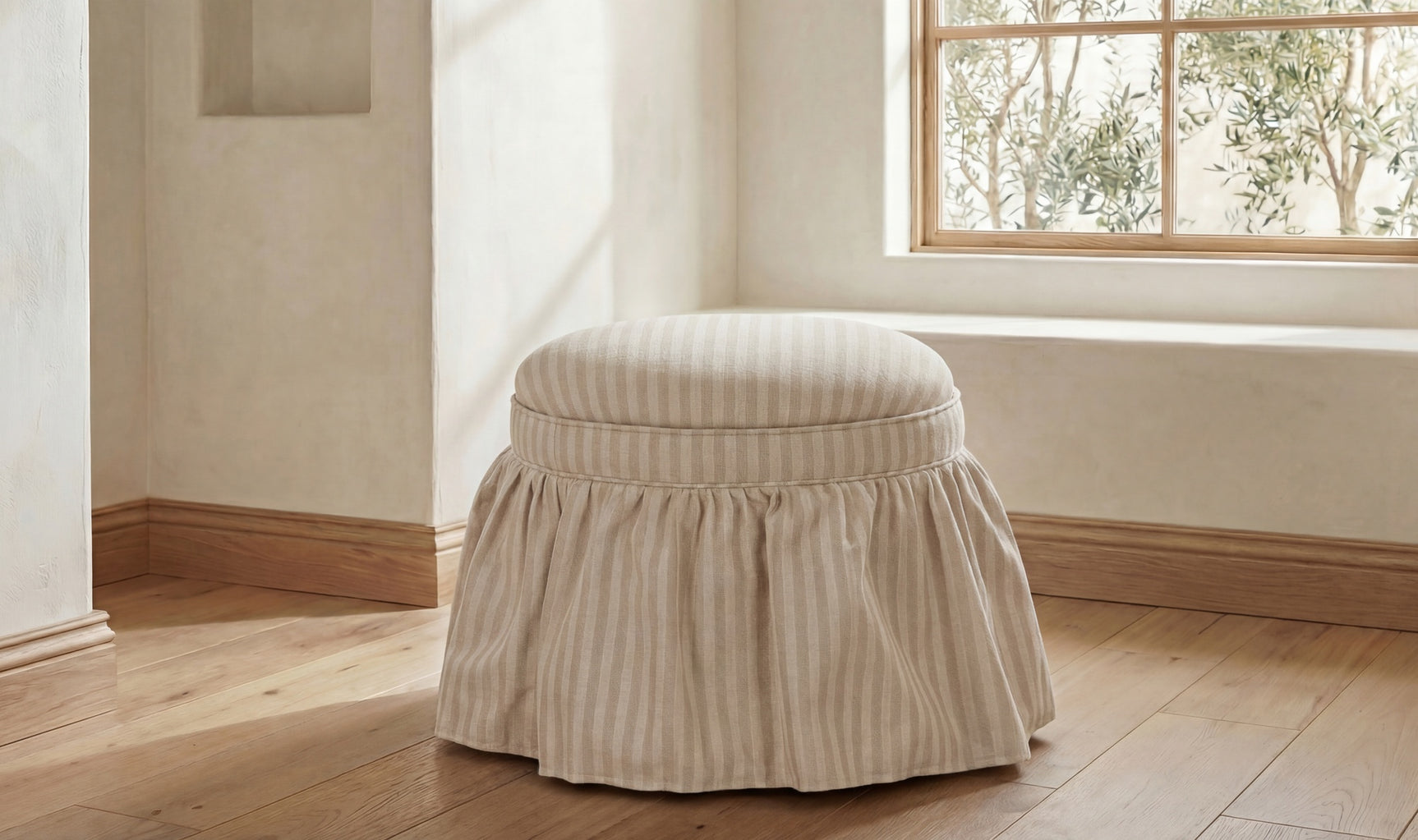 Heidi Beige Stripe Storage Ottoman