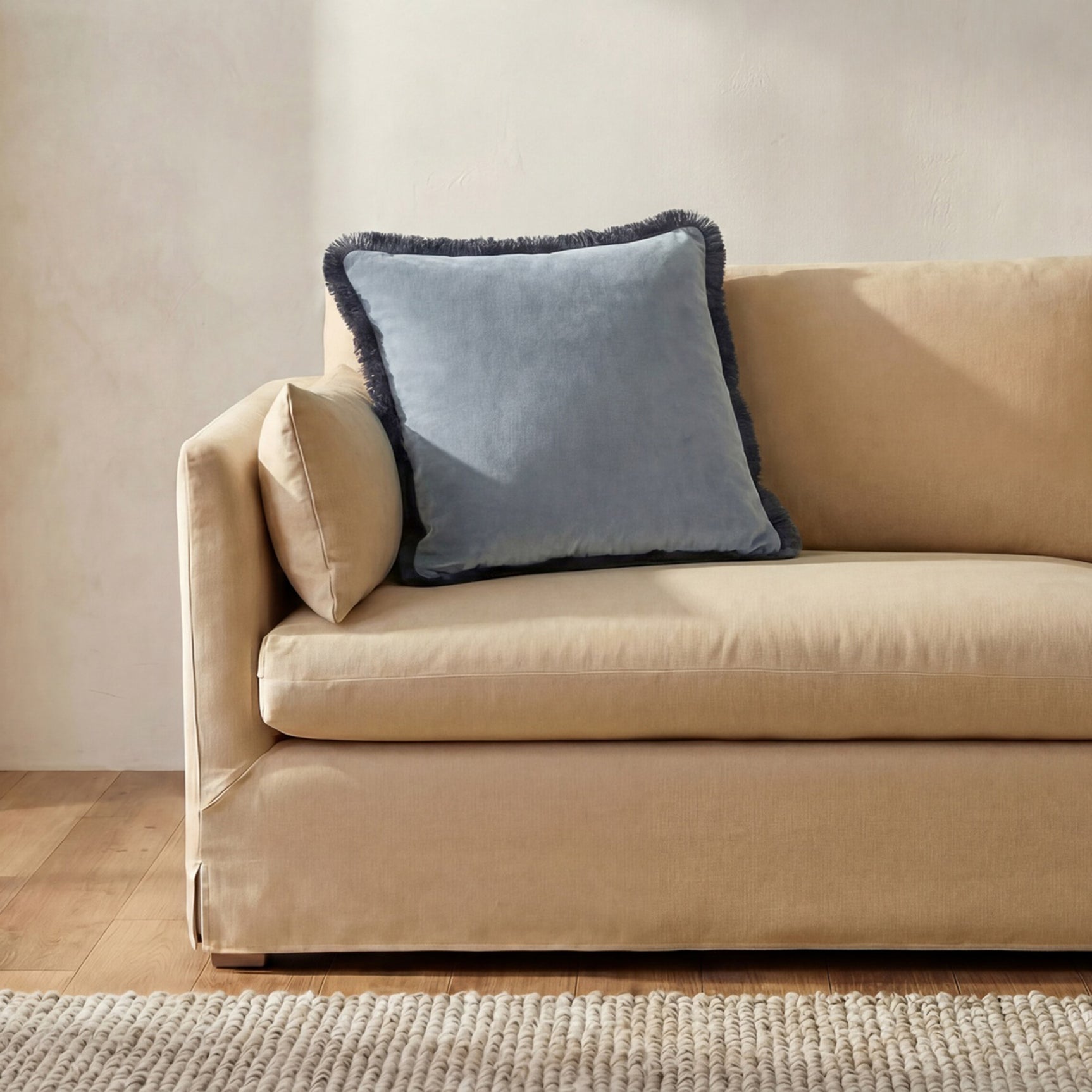 Yasmin Light Blue Faux Mohair Square Cushion
