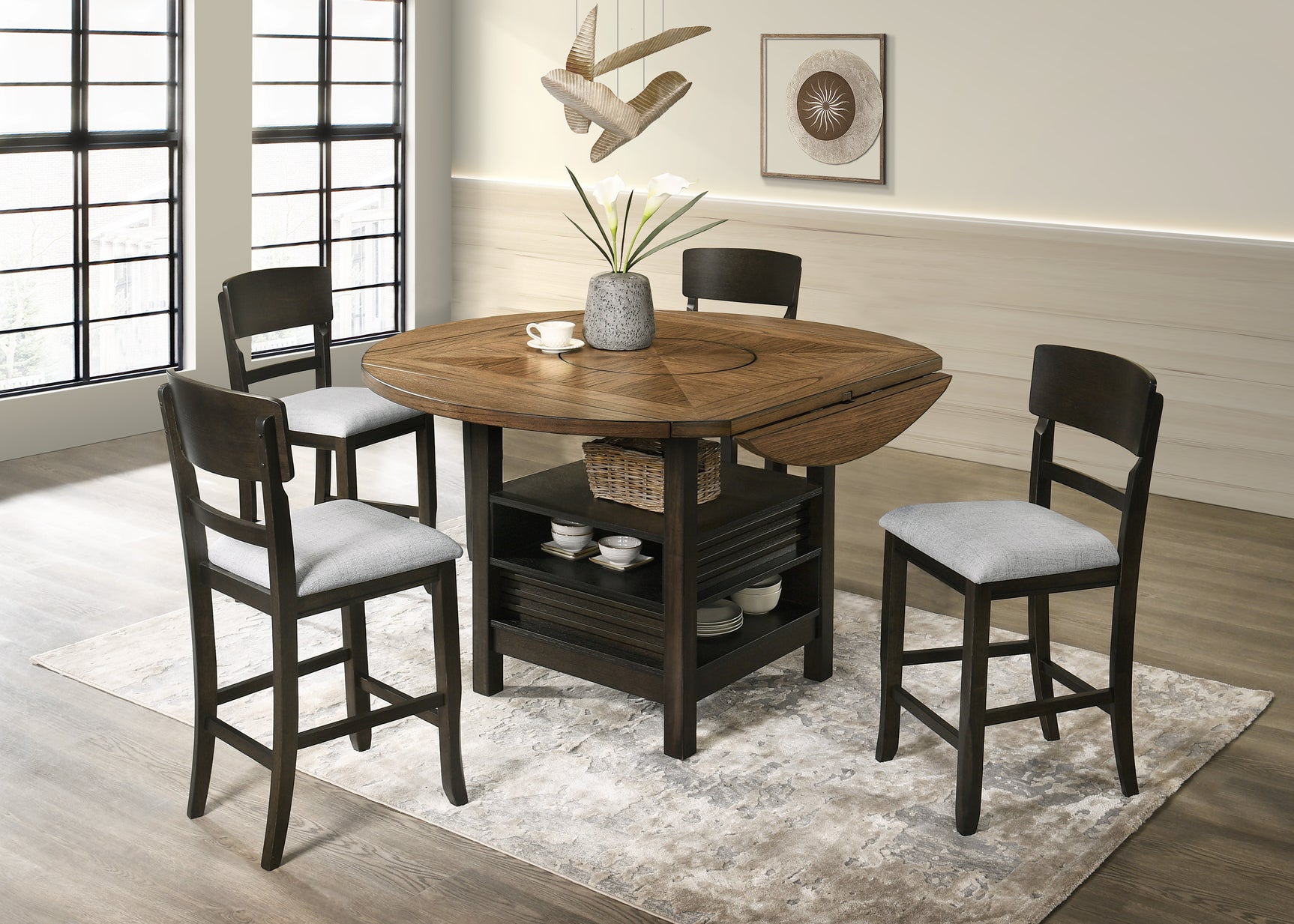 Oakly Brown Round/Square Counter Height Dining Set - Ornate Home