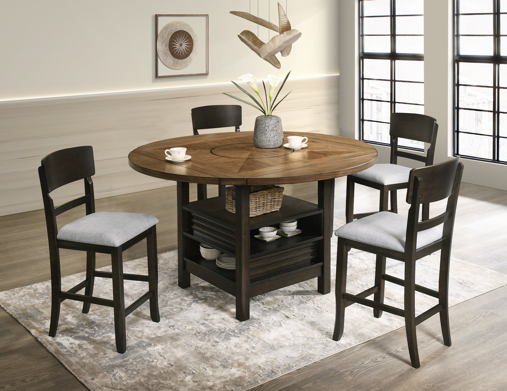 Oakly Brown Round/Square Counter Height Dining Set - Ornate Home