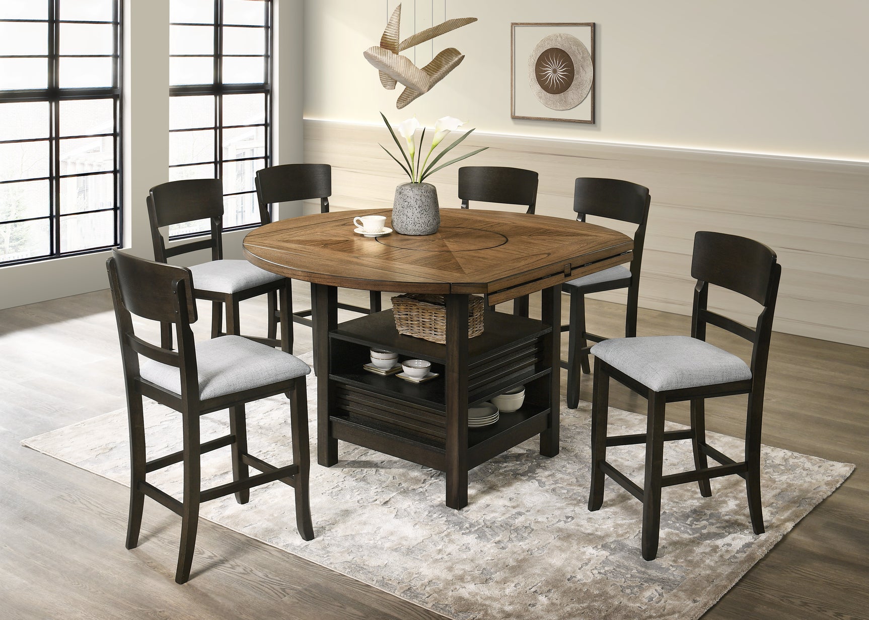 Oakly Brown Round/Square Counter Height Dining Set - Ornate Home