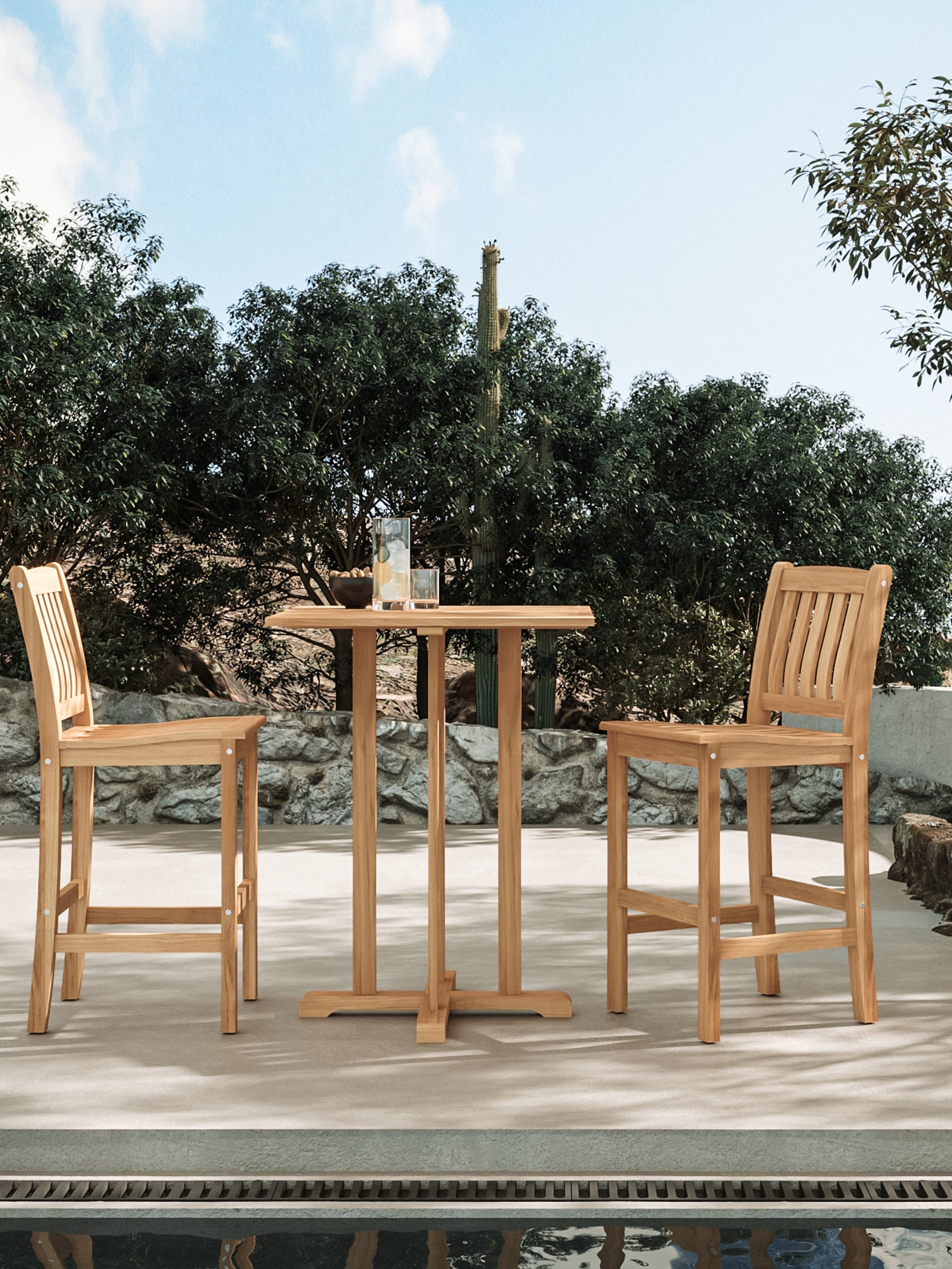 Oasis Square Teak Outdoor Bar Height Dining Table with Umbrella Hole - Ornate Home