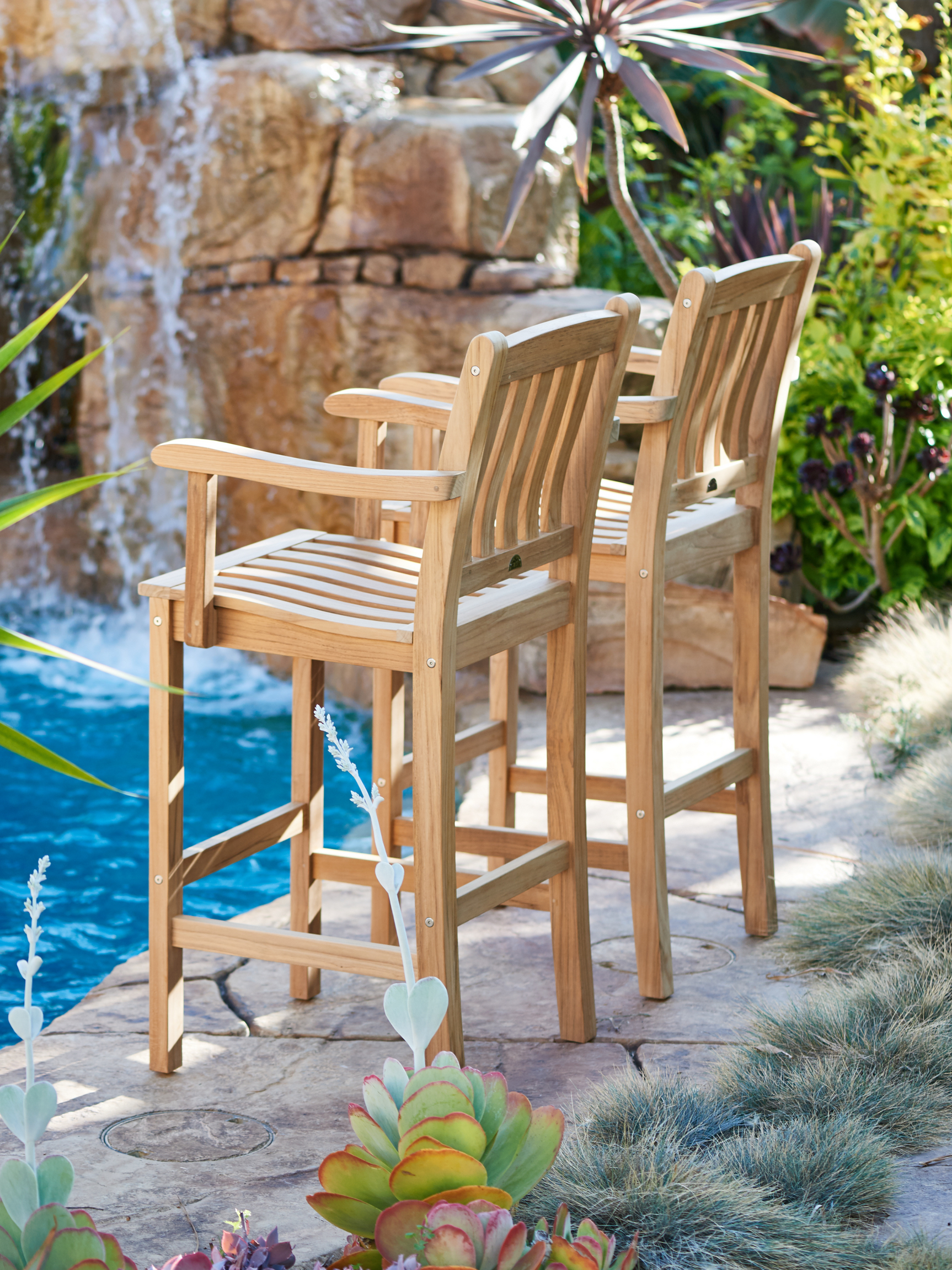 Oasis Teak Outdoor Bar Height Dining Armchair - Ornate Home